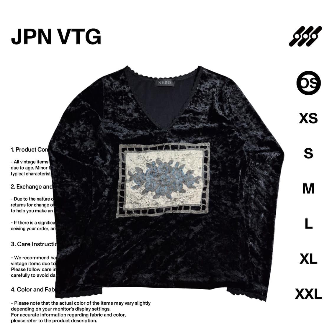 JPN VTG 고딕 스타일 벨벳 롱슬리브 OS사이즈 상품이미지1