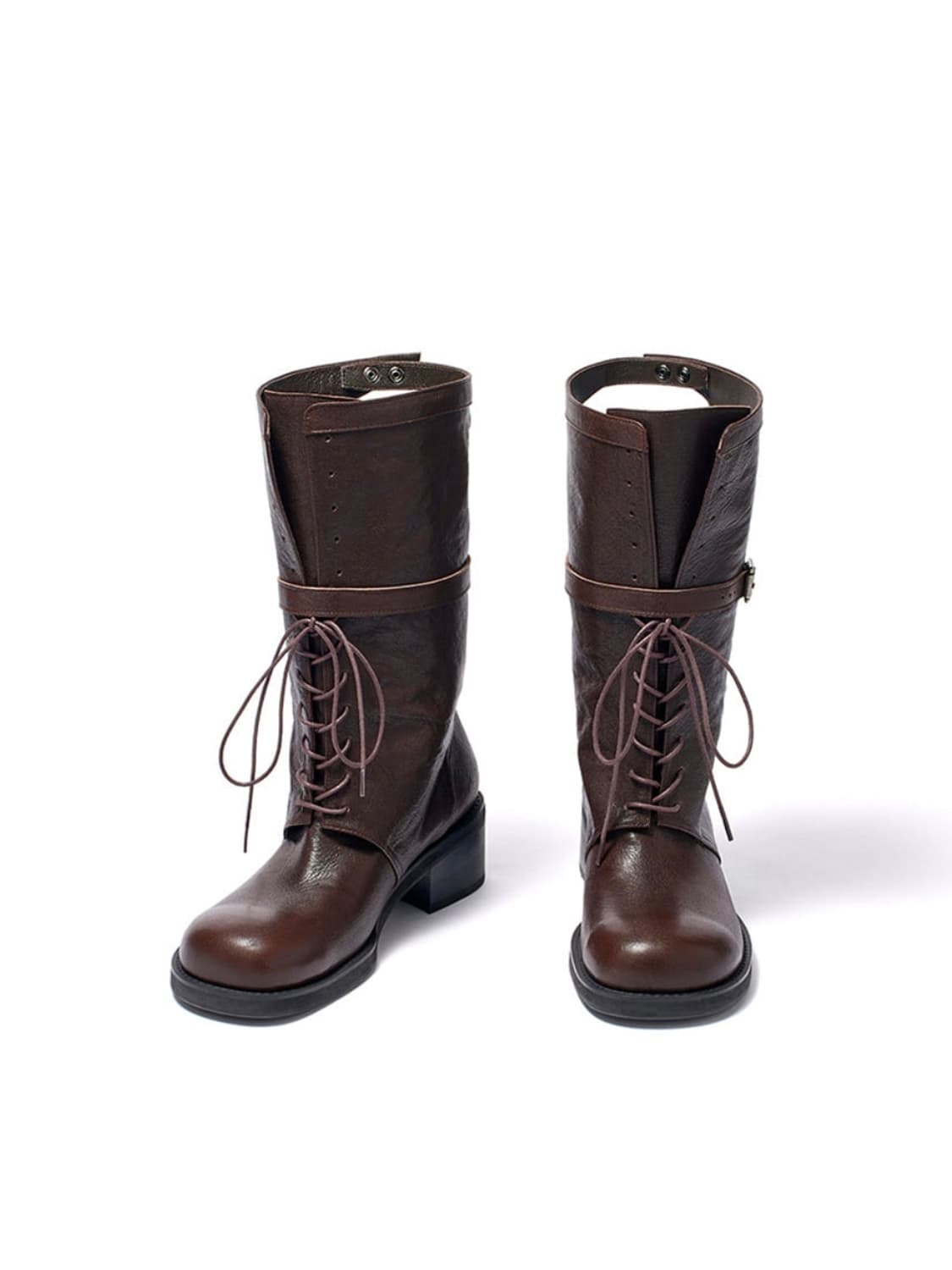 LACE UP CUT-OUT BOOTS, BROWN 상품이미지3