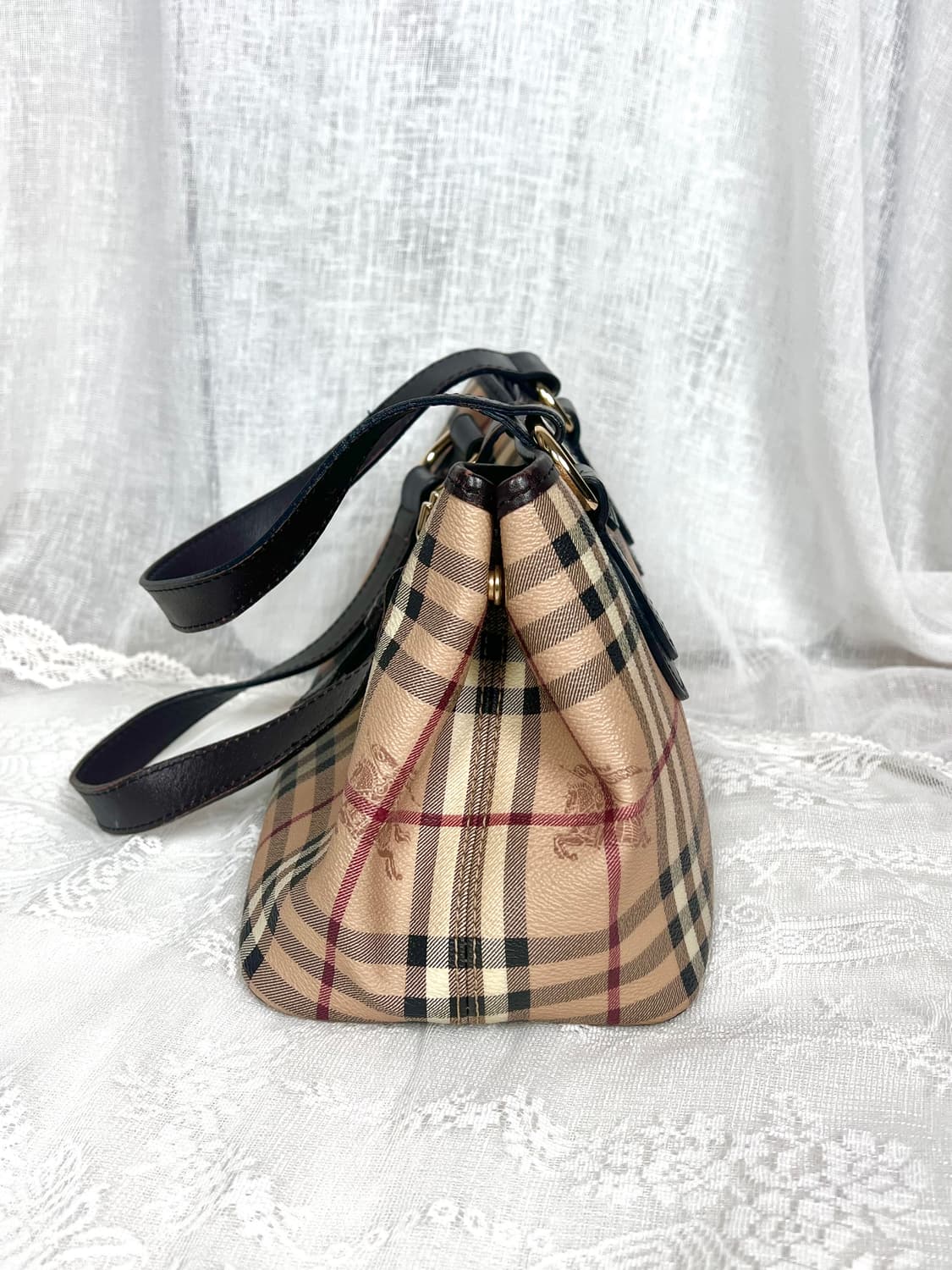 2000s Burberry 버버리 프로섬 클래식 체크 레더 트리밍 토트백 상품이미지4