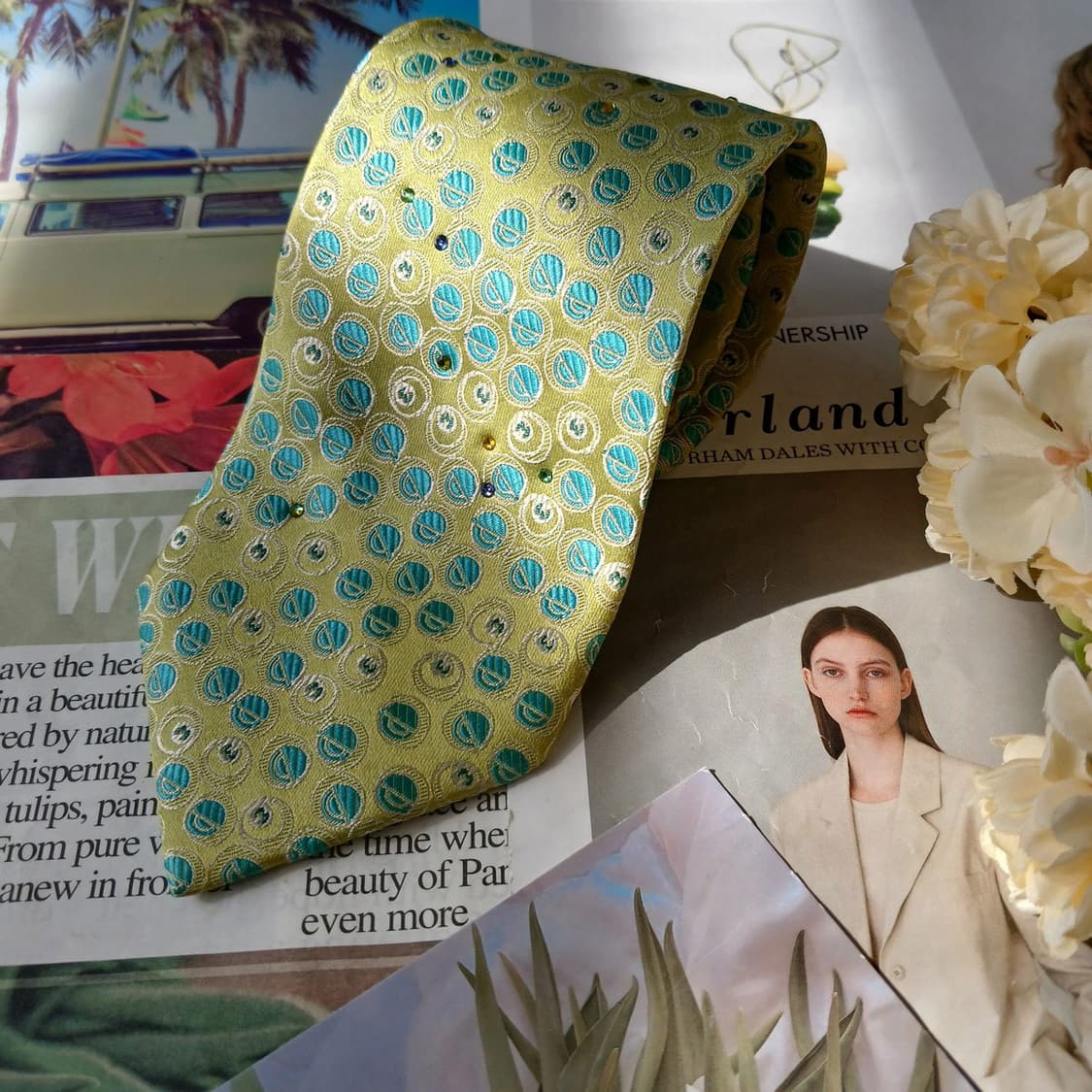 밀라숀 실크 그린 패턴 넥타이 9cm A+등급 A19888 상품이미지4