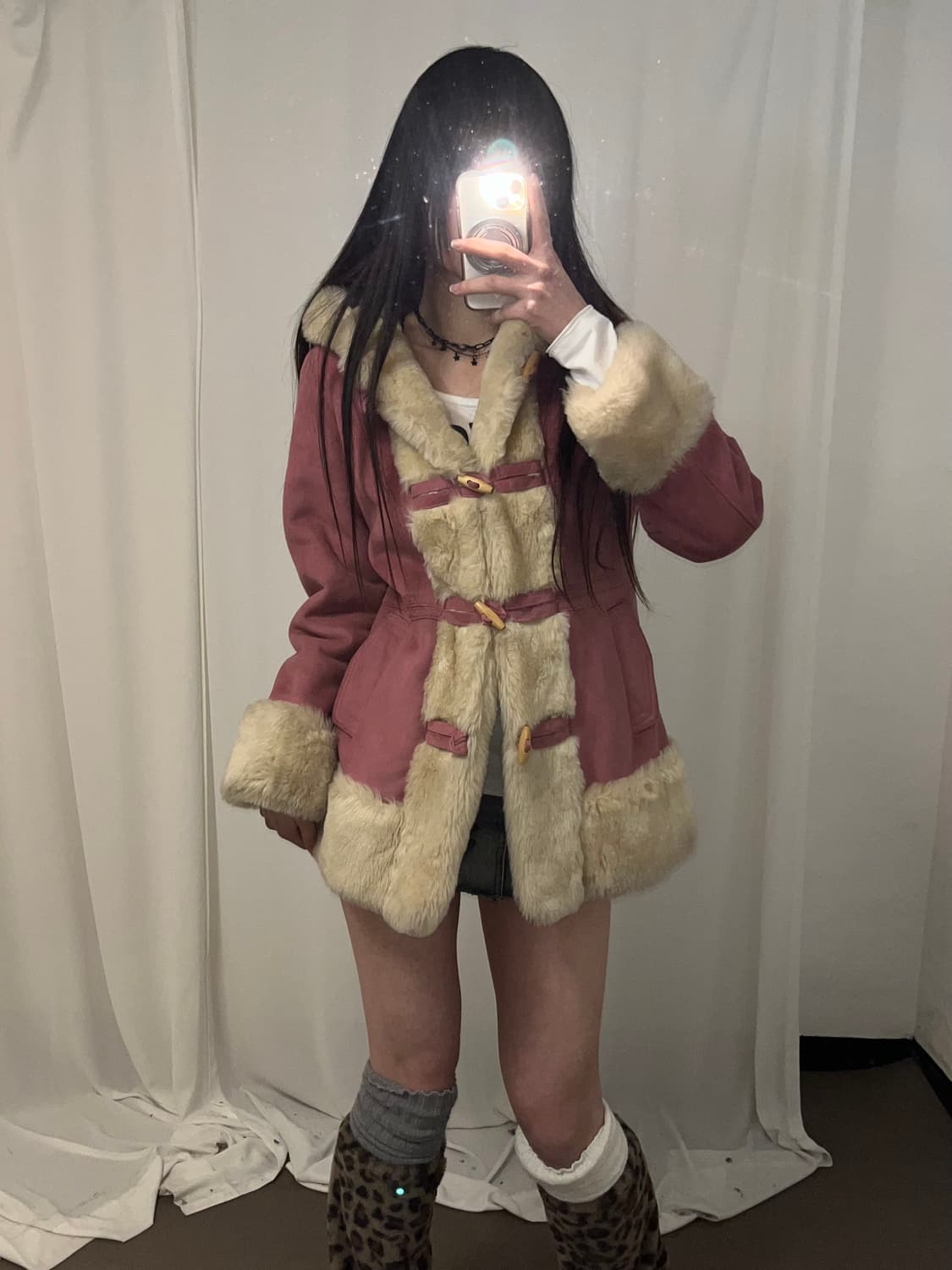 핑크 퍼트리밍 후드 떡볶이 코트 상품이미지7