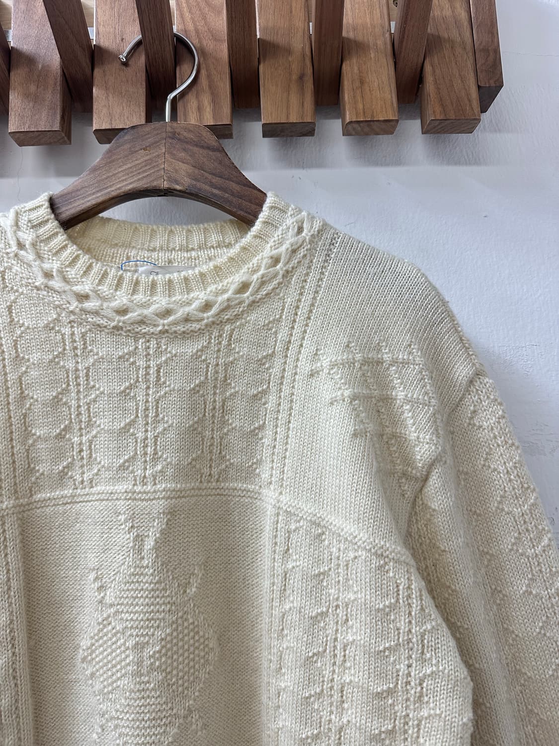 일본빈티지 아이보리 아란 텍스처 울100% 스웨터 니트 상품이미지3