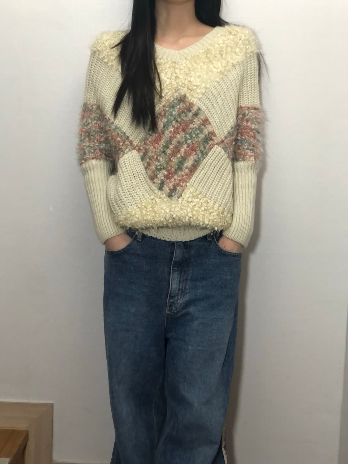 빈티지 아이보리 퍼 디테일 니트 상품이미지3