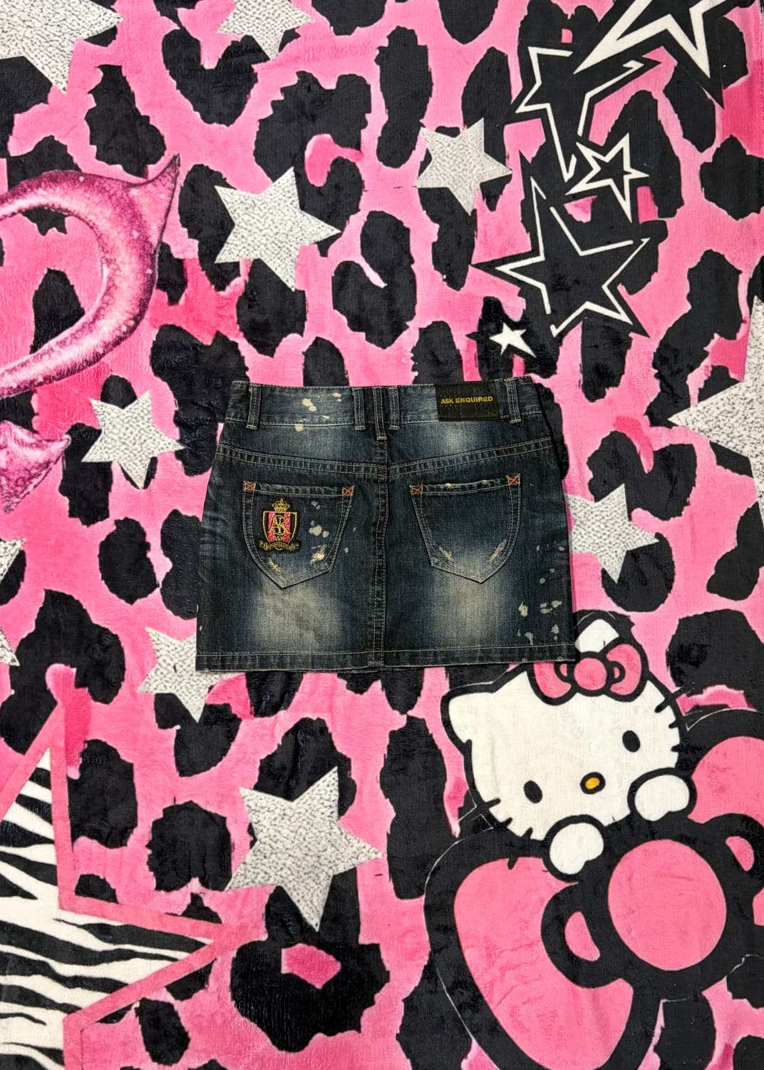 Y2K ASK patch cut-off washing Mini Skirt 상품이미지4
