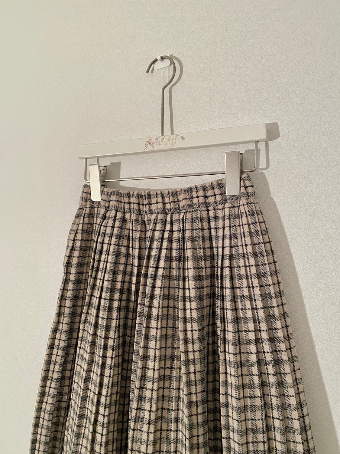 Vintage Beige Plaid Pleated Skirt 상품이미지2