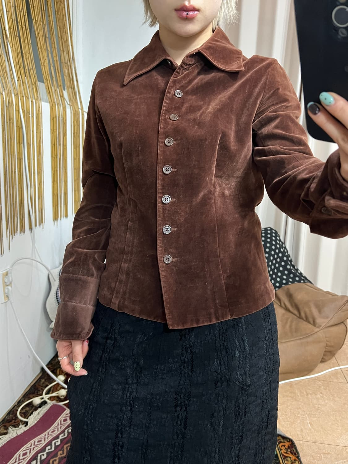 여성 빈티지 벨벳 셔츠  상품이미지1