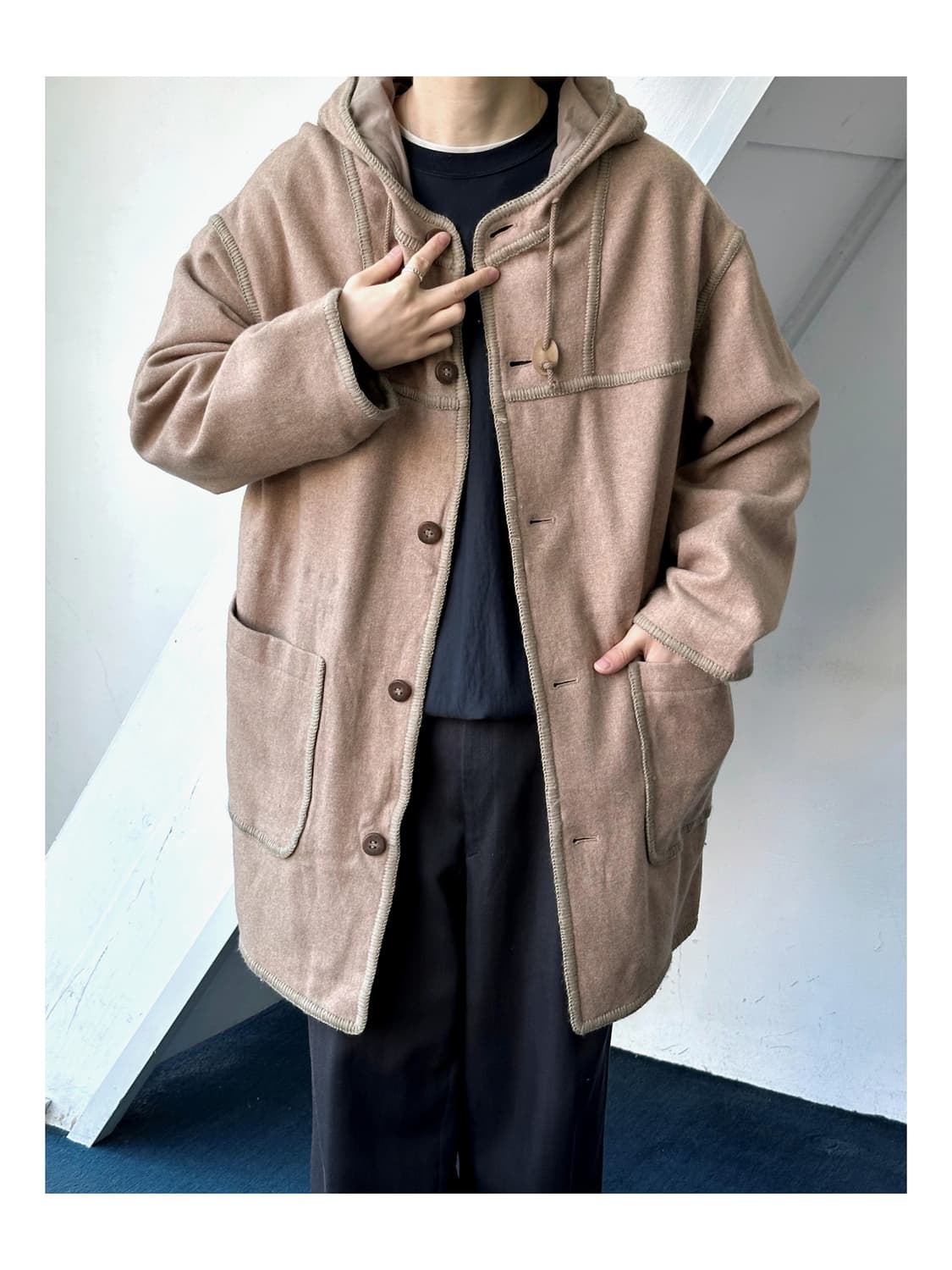 Wool felted hooded mid coat 상품이미지1