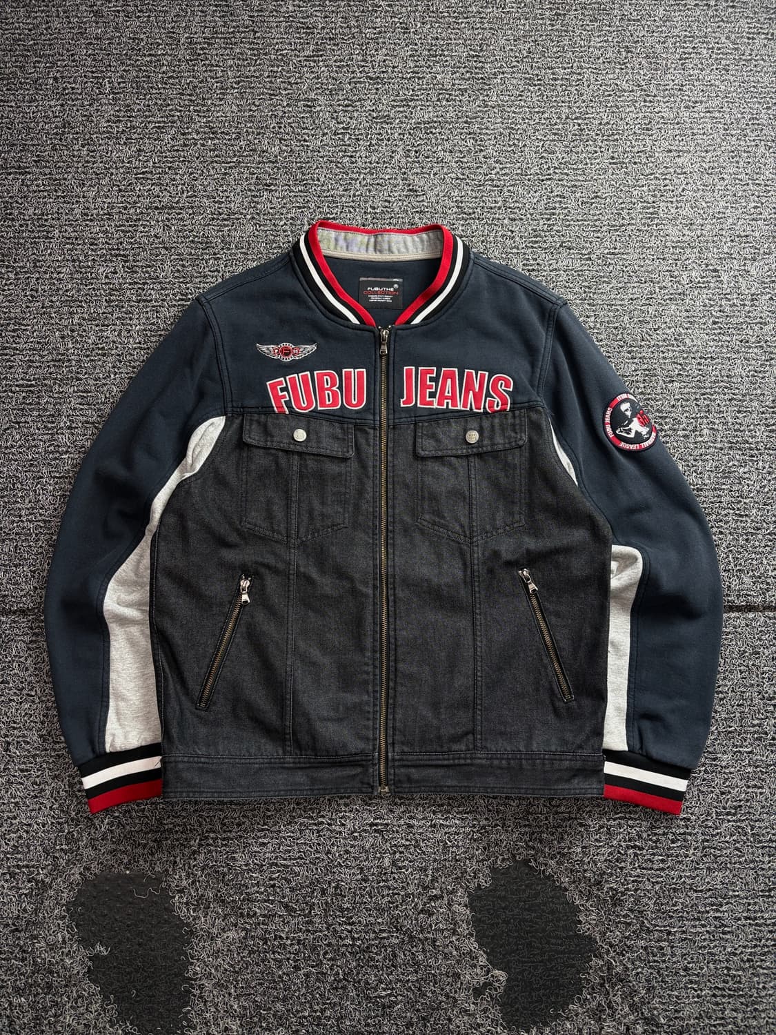 후부 올드스쿨 데님 믹스업 바시티 집업 자켓 3705 상품이미지2