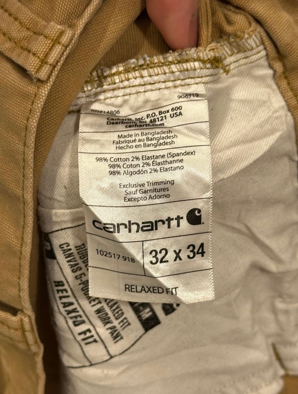 칼하트 릴렉스핏 워크팬츠 32x34 상품이미지4