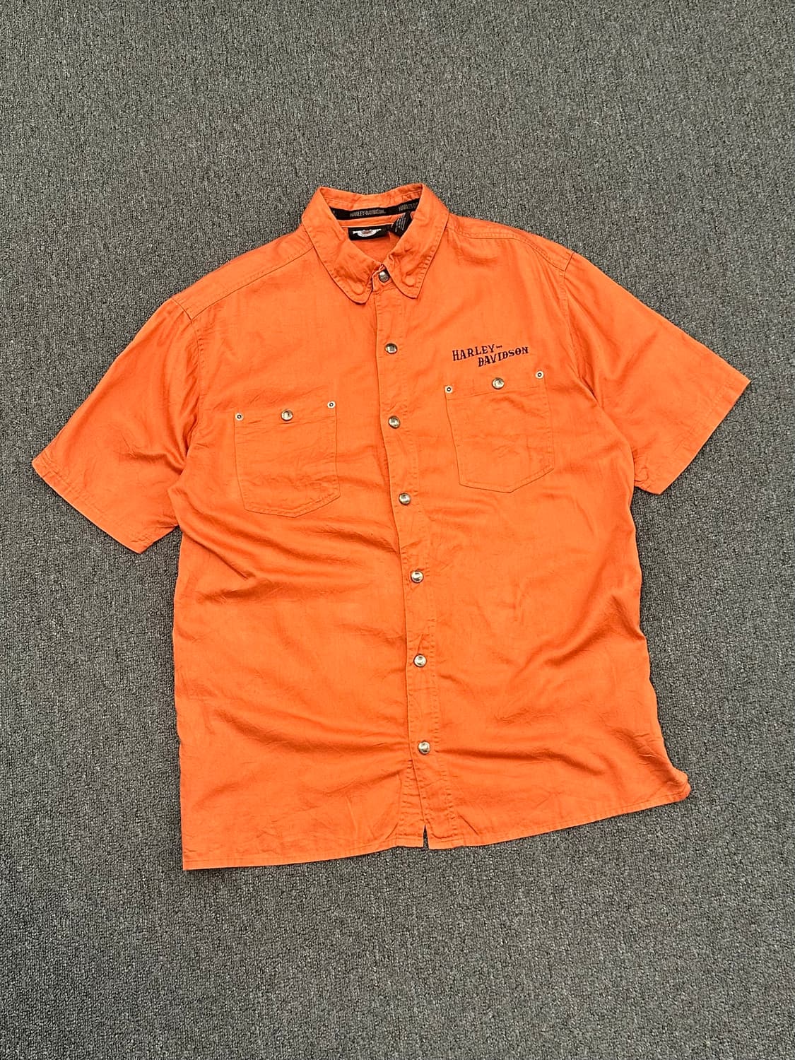 L)할리데이비슨 vintage 자수 디테일 오렌지 워크 반팔셔츠 상품이미지1