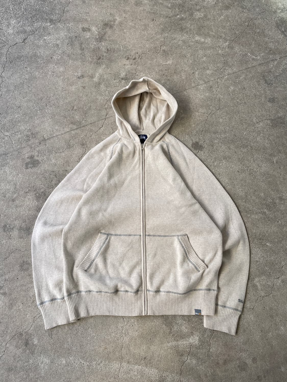 00s Stüssy Knit Oatmeal hood zip 상품이미지4