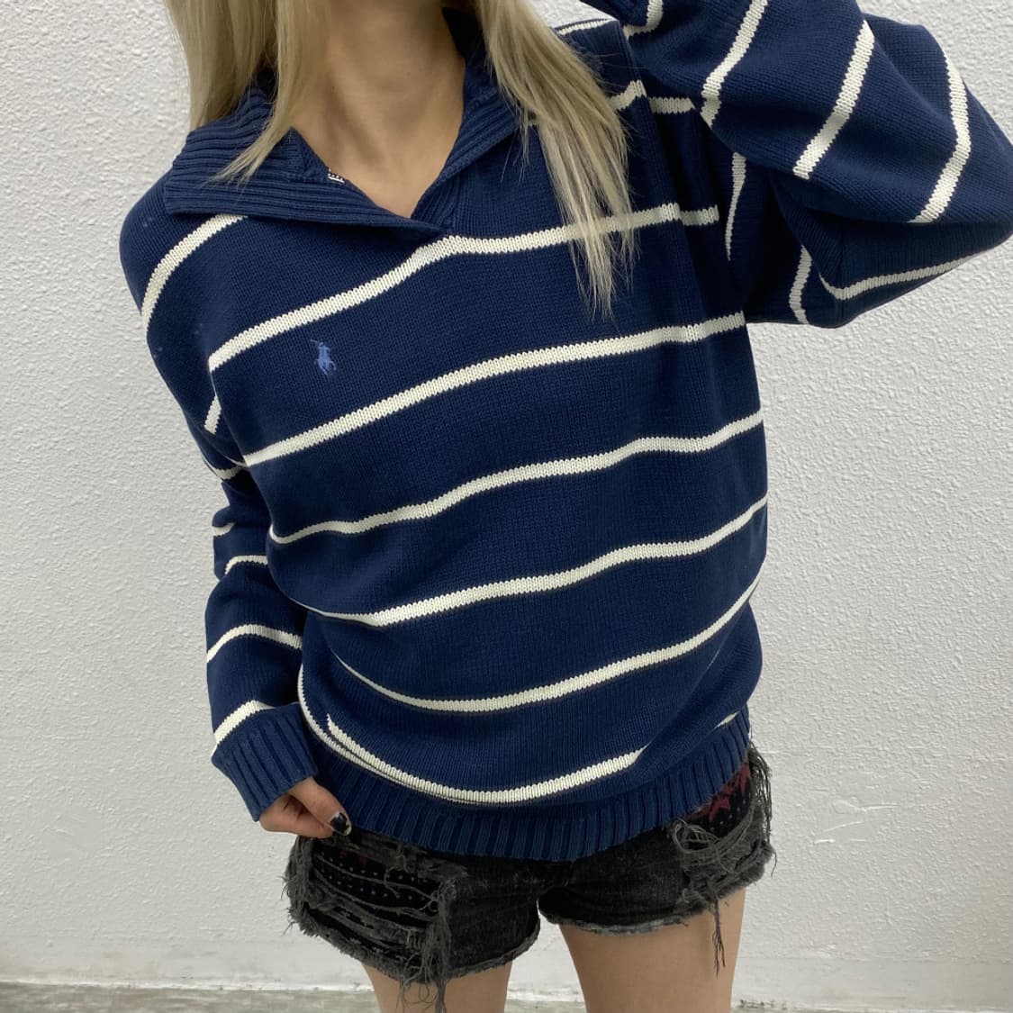 폴로 랄프로렌 소라포니 화이트 단가라 딥블루 pk 니트 90 상품이미지1