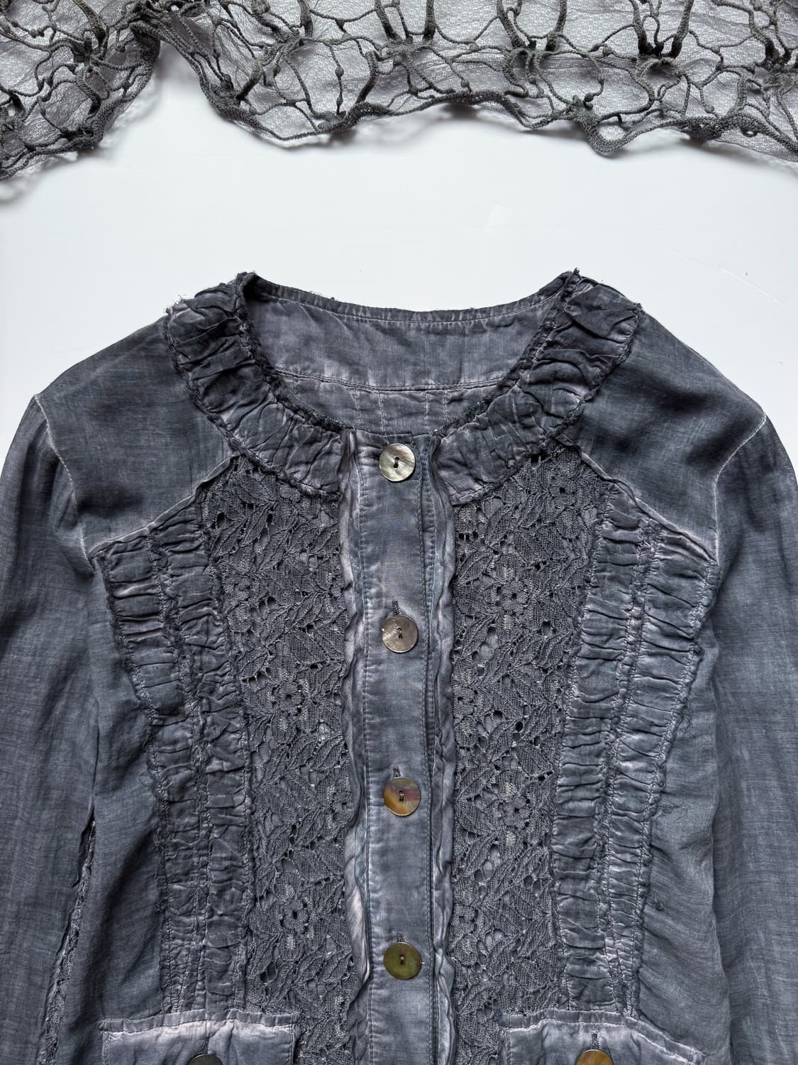 Linen Shirred Lace Punching Blouse 0309 상품이미지2