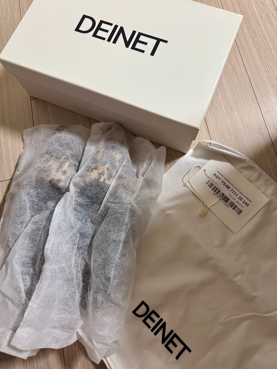 1회 착) 다이닛 레오파드 셔링 스틸레토 뮬 브라운 245 상품이미지4