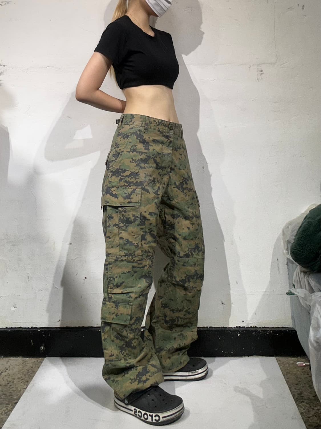 빈티지 카키 베이지 카모 와이드 카고 팬츠 상품이미지1