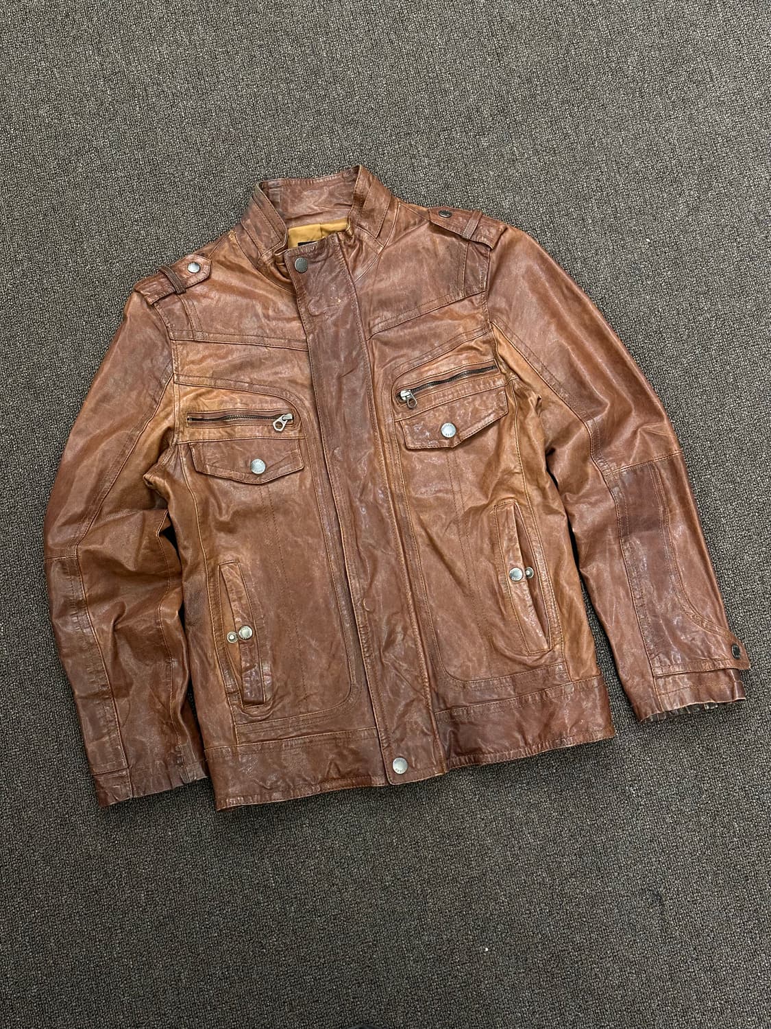 M)GUESS 빈티지 브라운 양가죽 라이더 자켓 상품이미지1