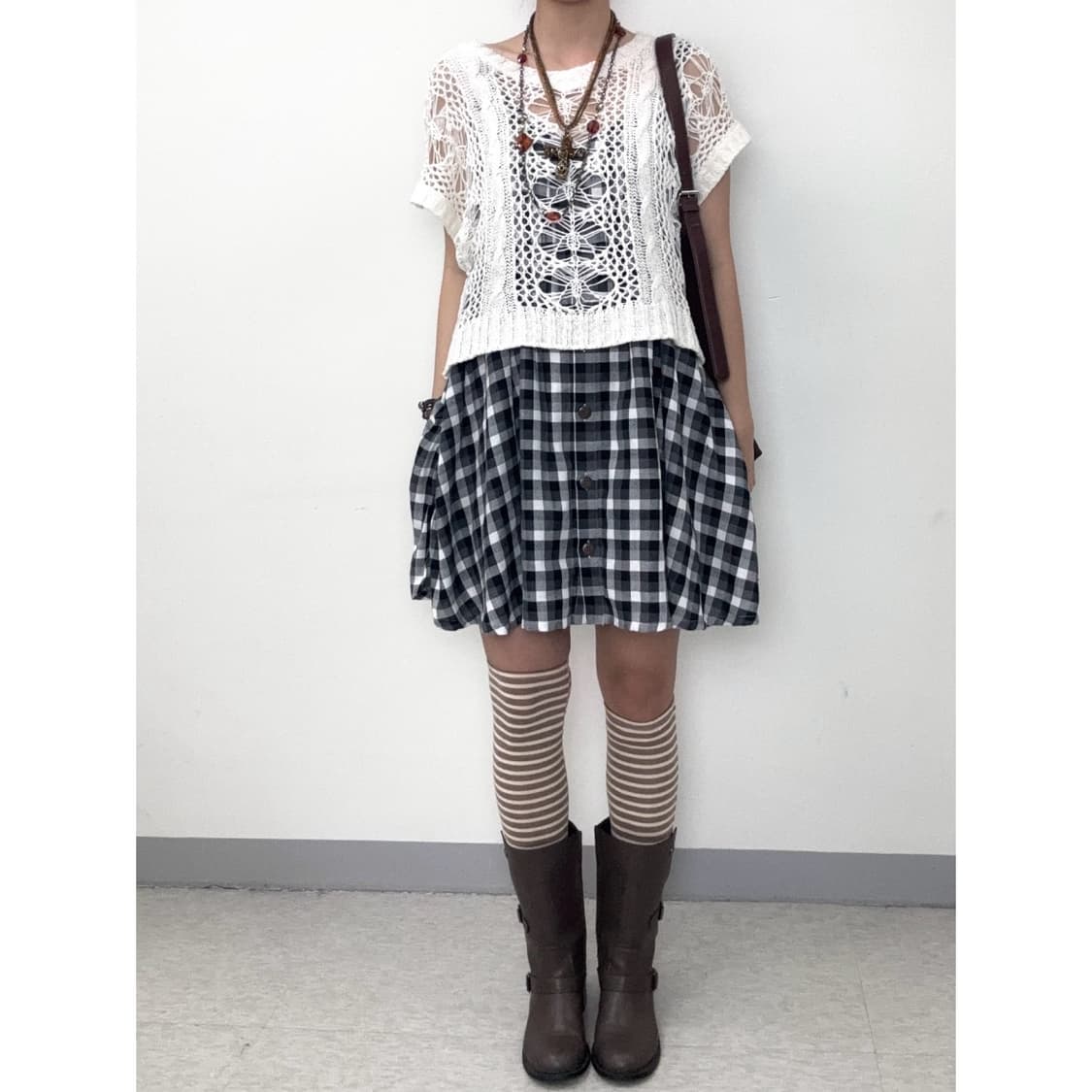 빈티지 모리걸 블랙 체크 원피스 상품이미지7