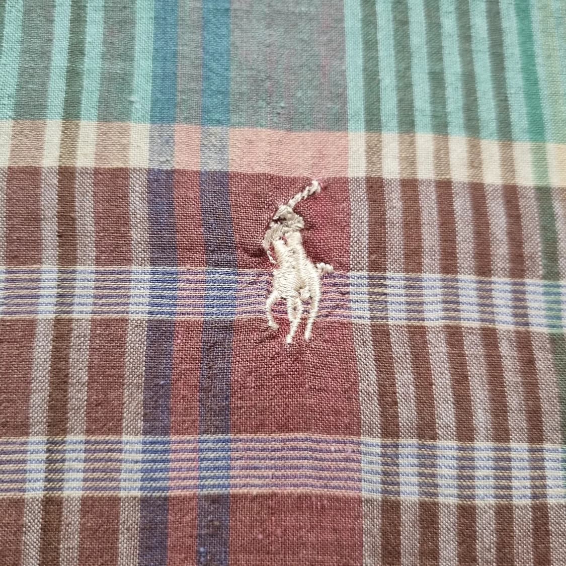 70s USA 폴로 랄프로렌 마드라스 체크 셔츠 L sz 상품이미지3