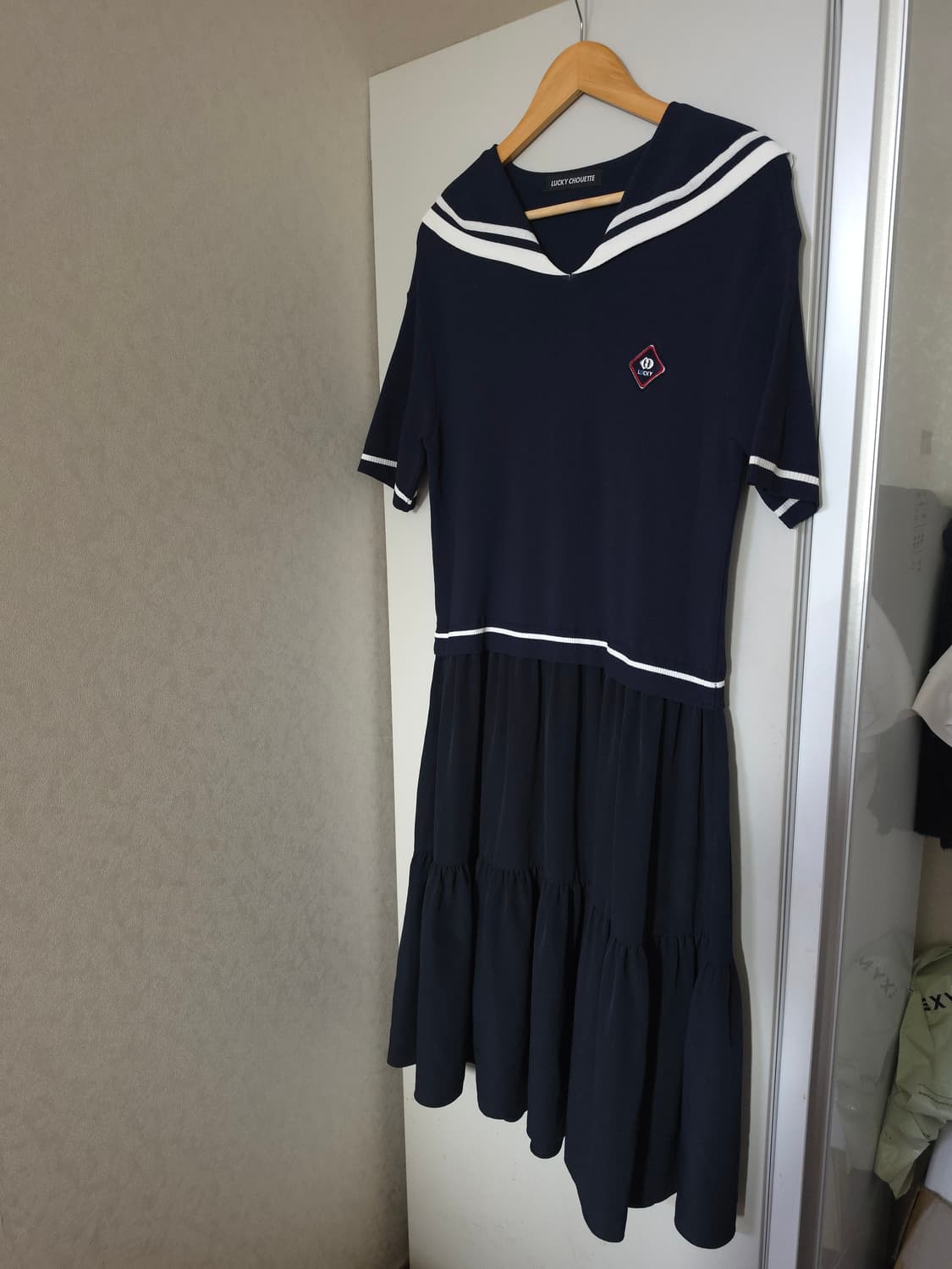 럭키슈에뜨 세일러 카라 반팔 원피스 네이비 상품이미지1