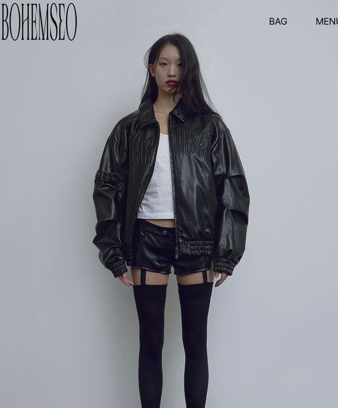 보헤미안서울 엠보 로고 레더 점퍼,블랙 상품이미지1