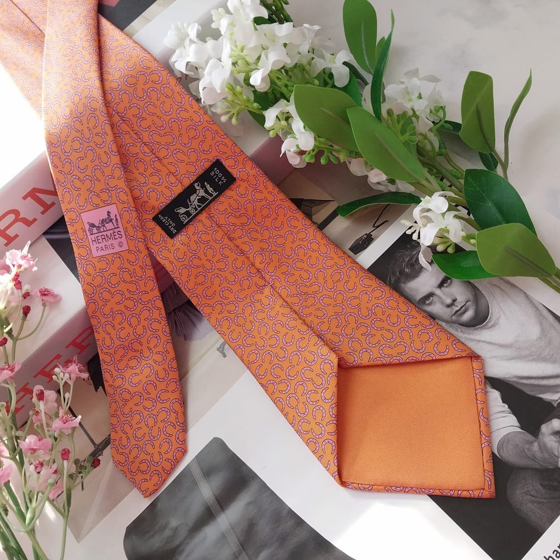 에르메스 실크 오렌지 말발굽 넥타이 9.3cm A+~A등급 K1612
 상품이미지5