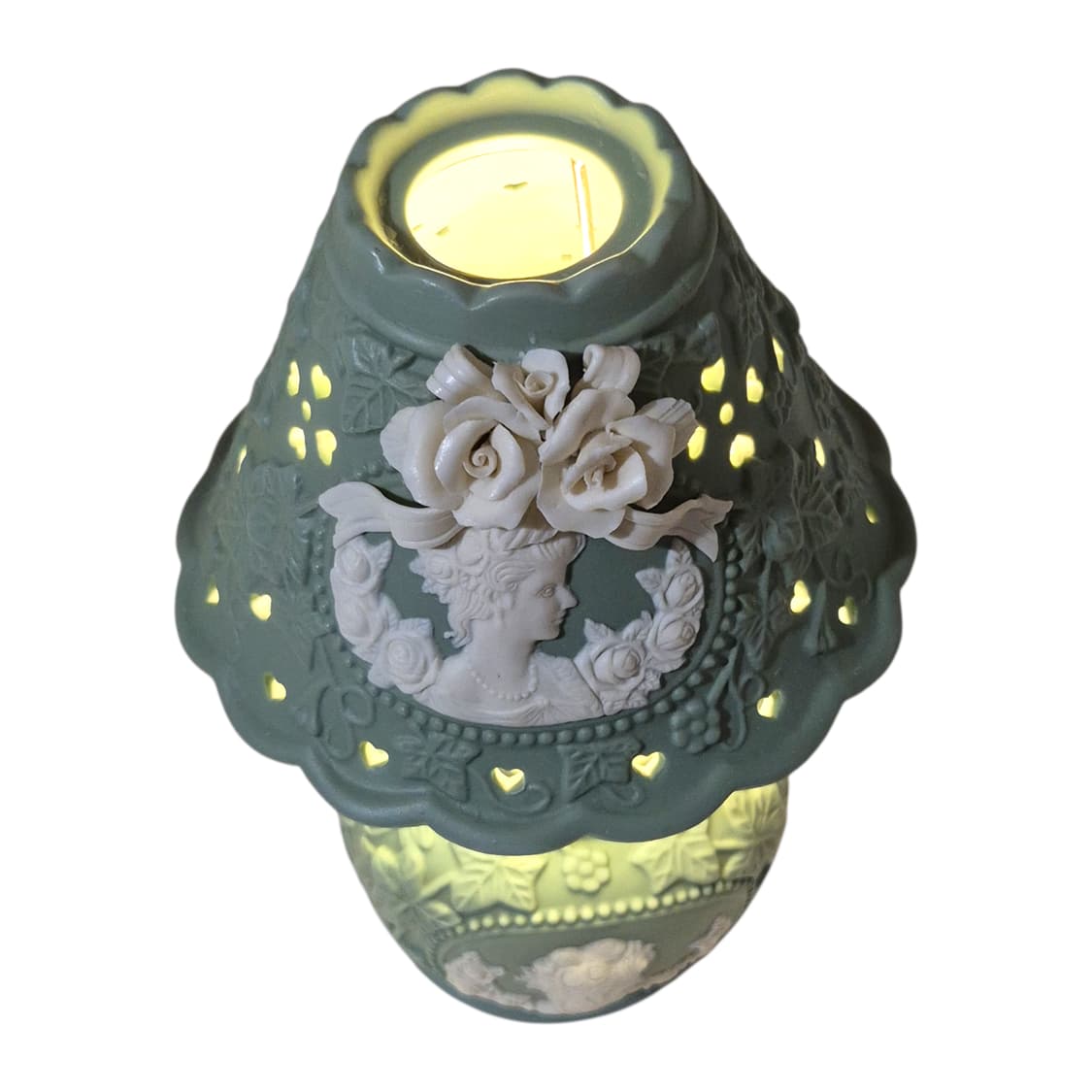 90s 엔틱 카메오 꽃포지 포셀린 테이블 램프 상품이미지2