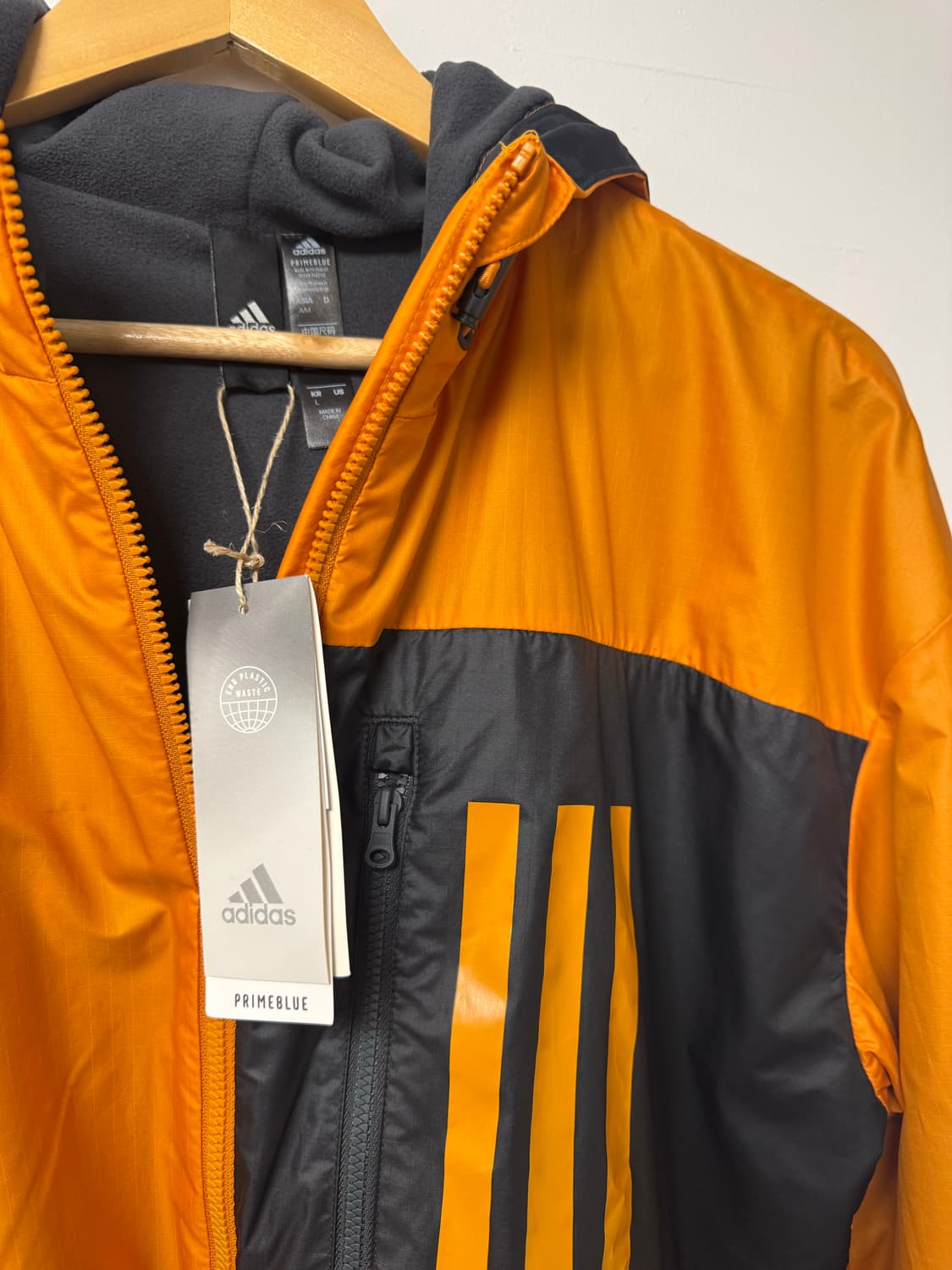 아디다스 윈드브레이커 하이브리드 기모 배색 오렌지 바람막이 L 새상품 상품이미지7