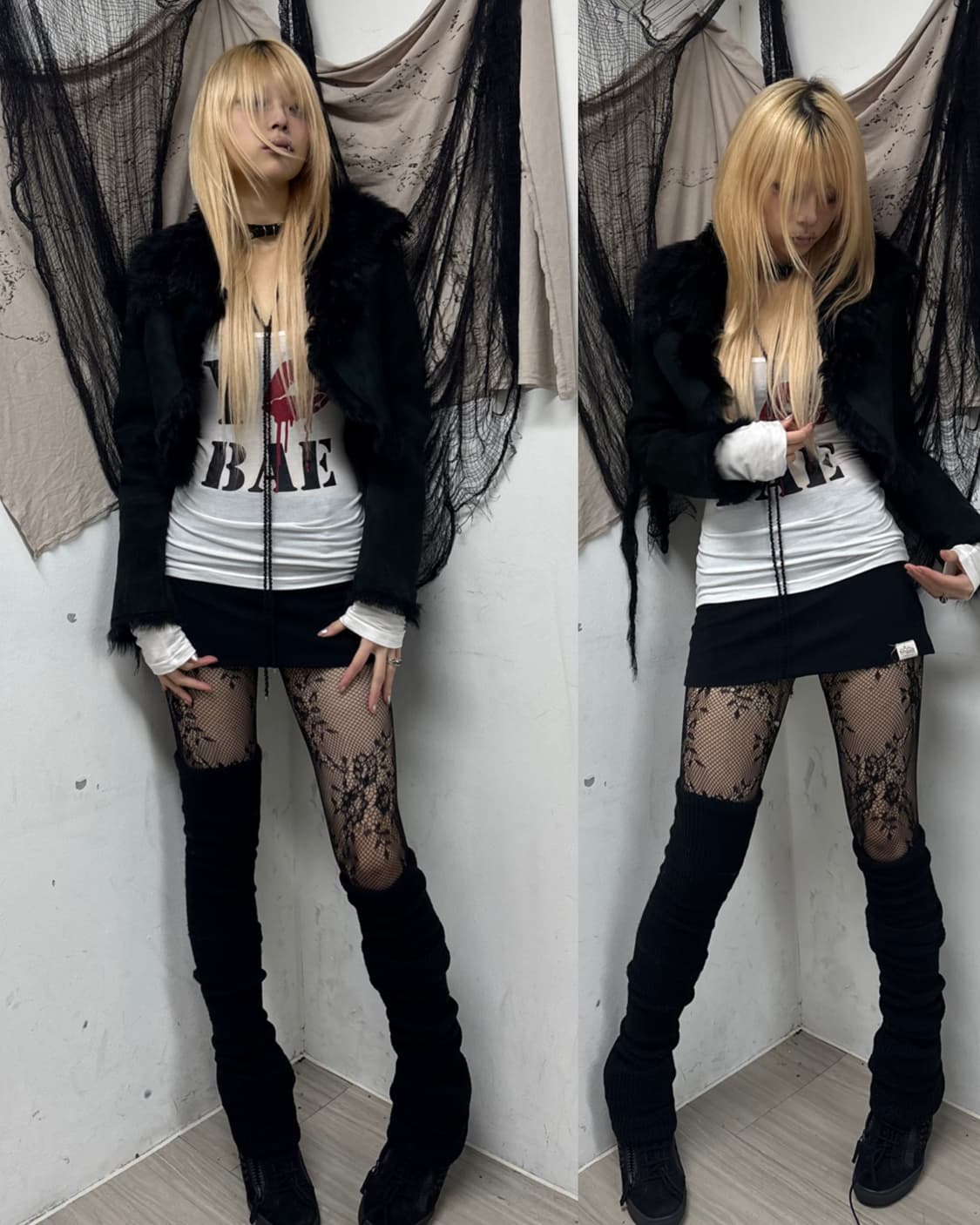 Vkei Black Fur Trimming Crop Leather Jac 상품이미지1