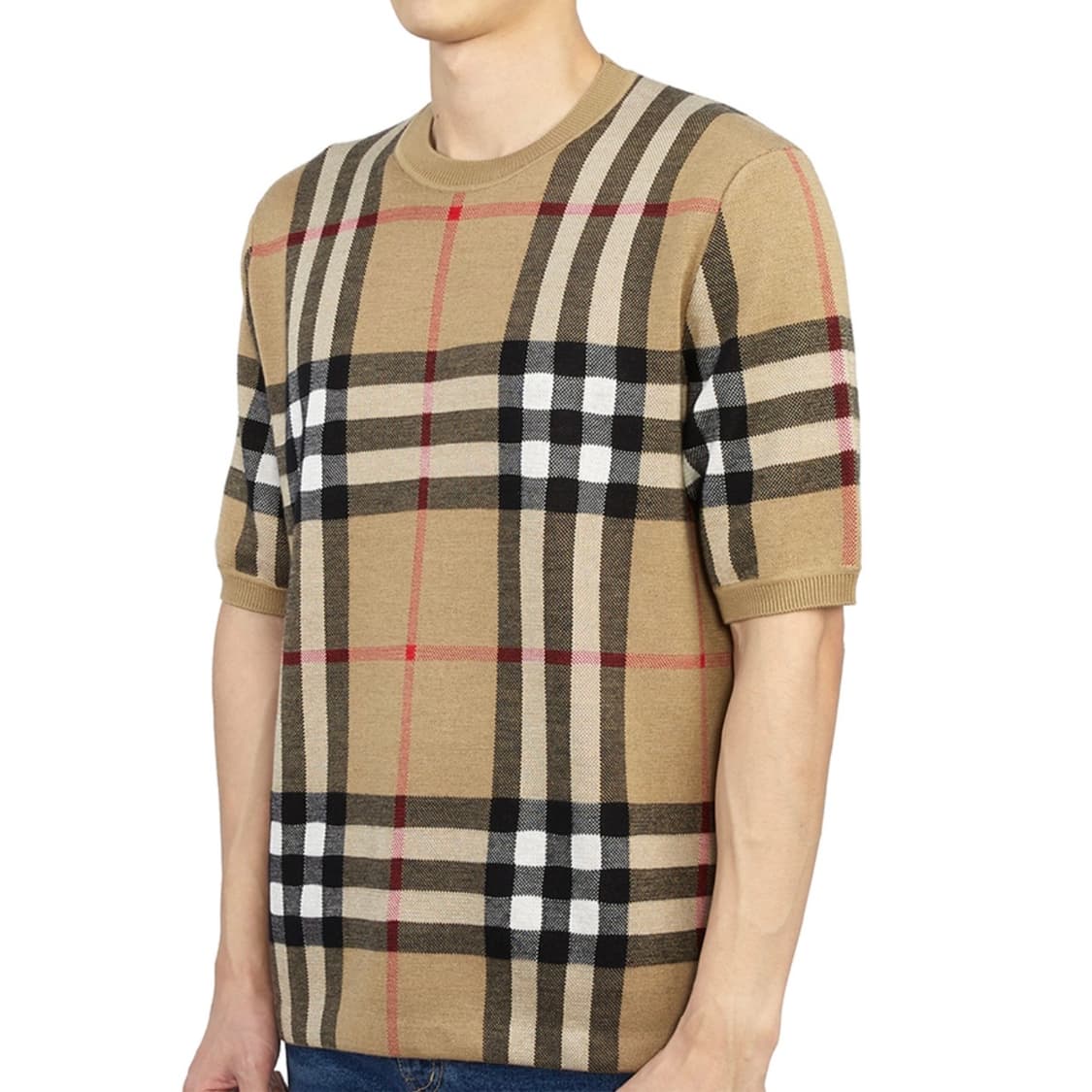 [미사용/L] 버버리 체크 울 실크 자카드 반팔 니트 상품이미지8