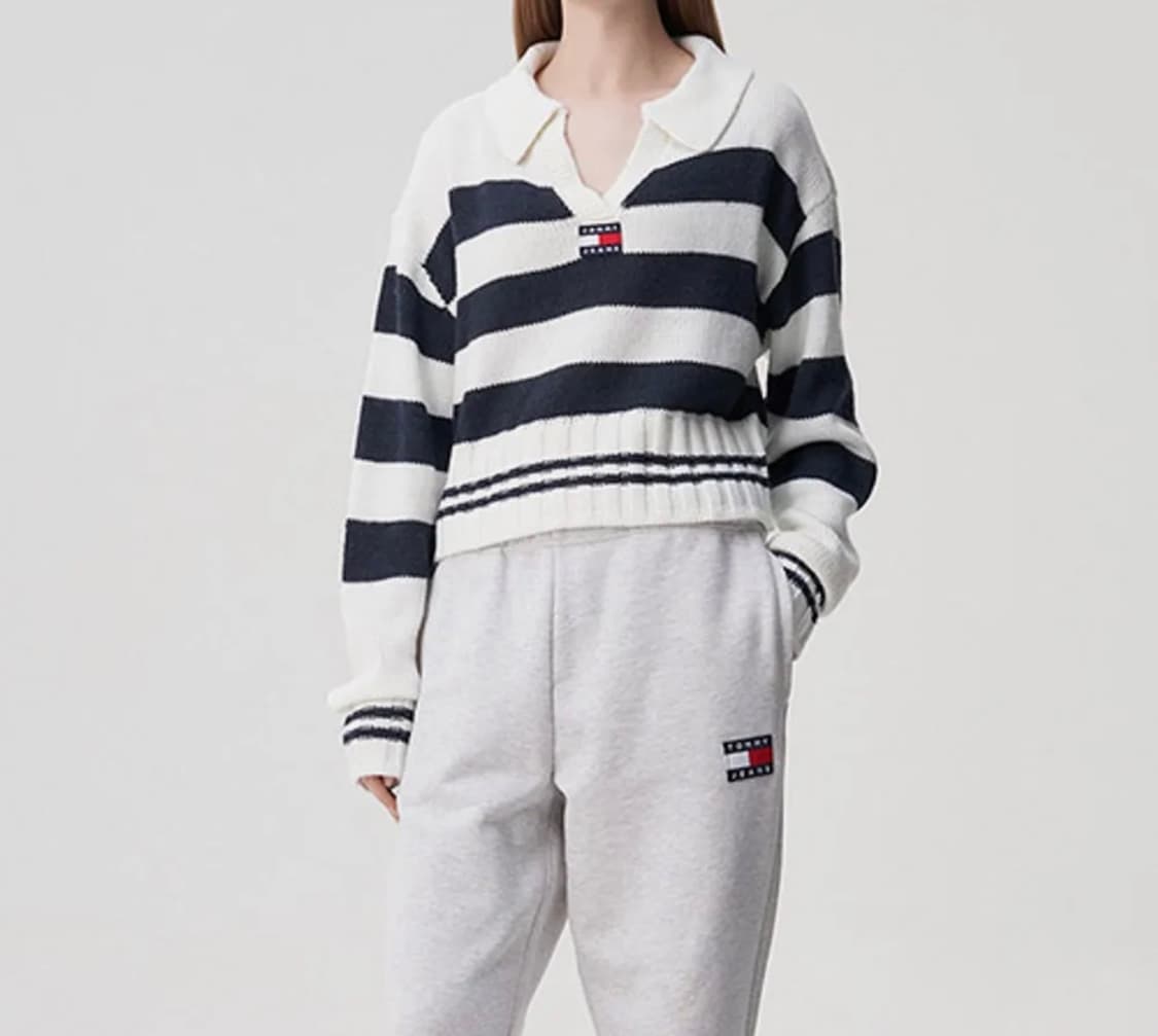타미힐피거 타미진스 박시 크롭 스트라이프 카라 니트 스웨터 상품이미지7