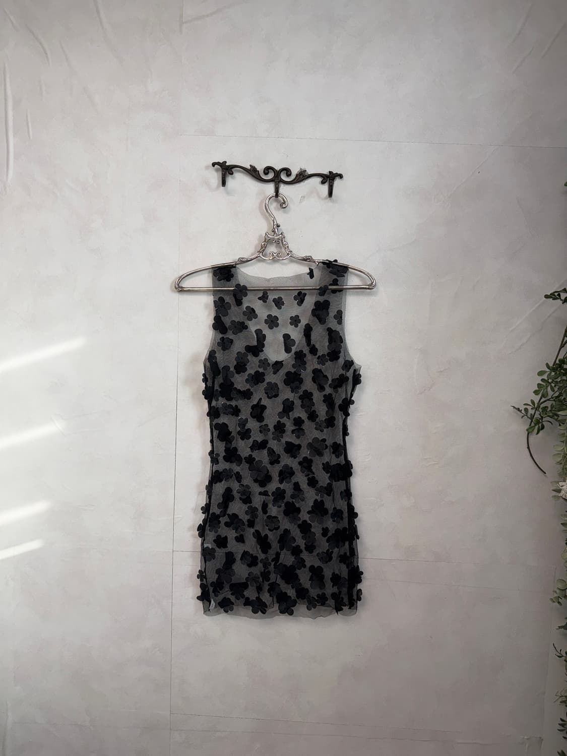 Black popcorn flower mesh sleeveless ops 상품이미지8