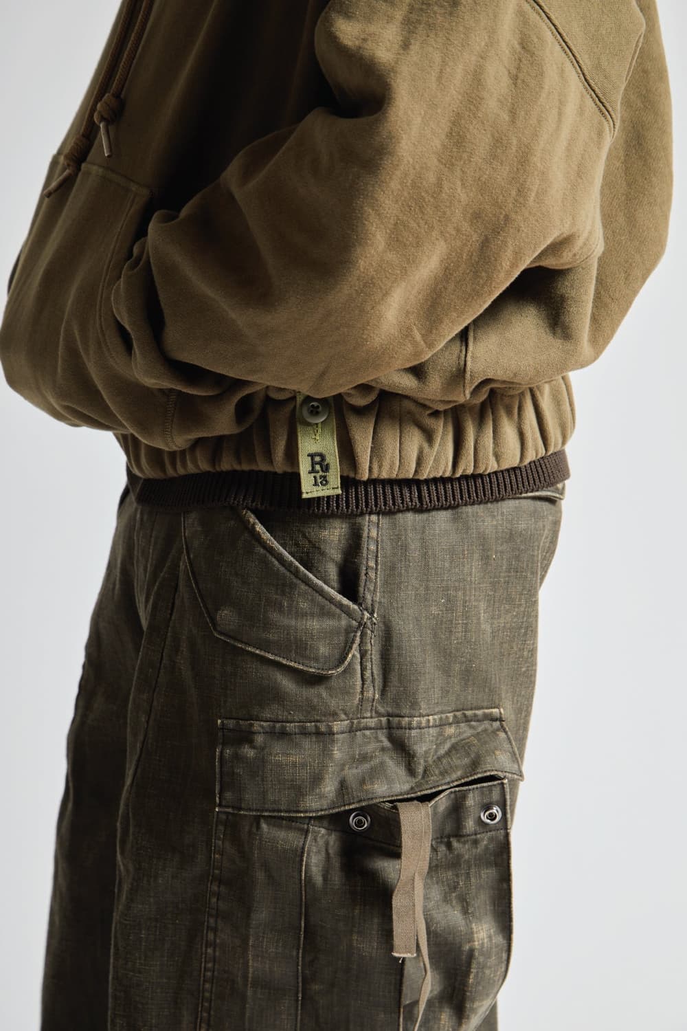 (정품/새상품) R13 알써틴 남성 올리브 오버사이즈 거셋 후드 상품이미지7