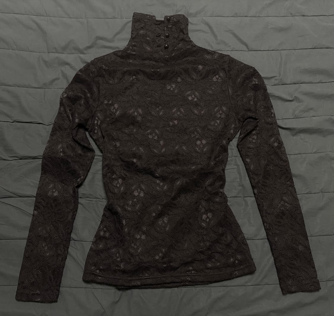 블랙 레이스 플라워 패턴 하이넥 슬리브 상품이미지1