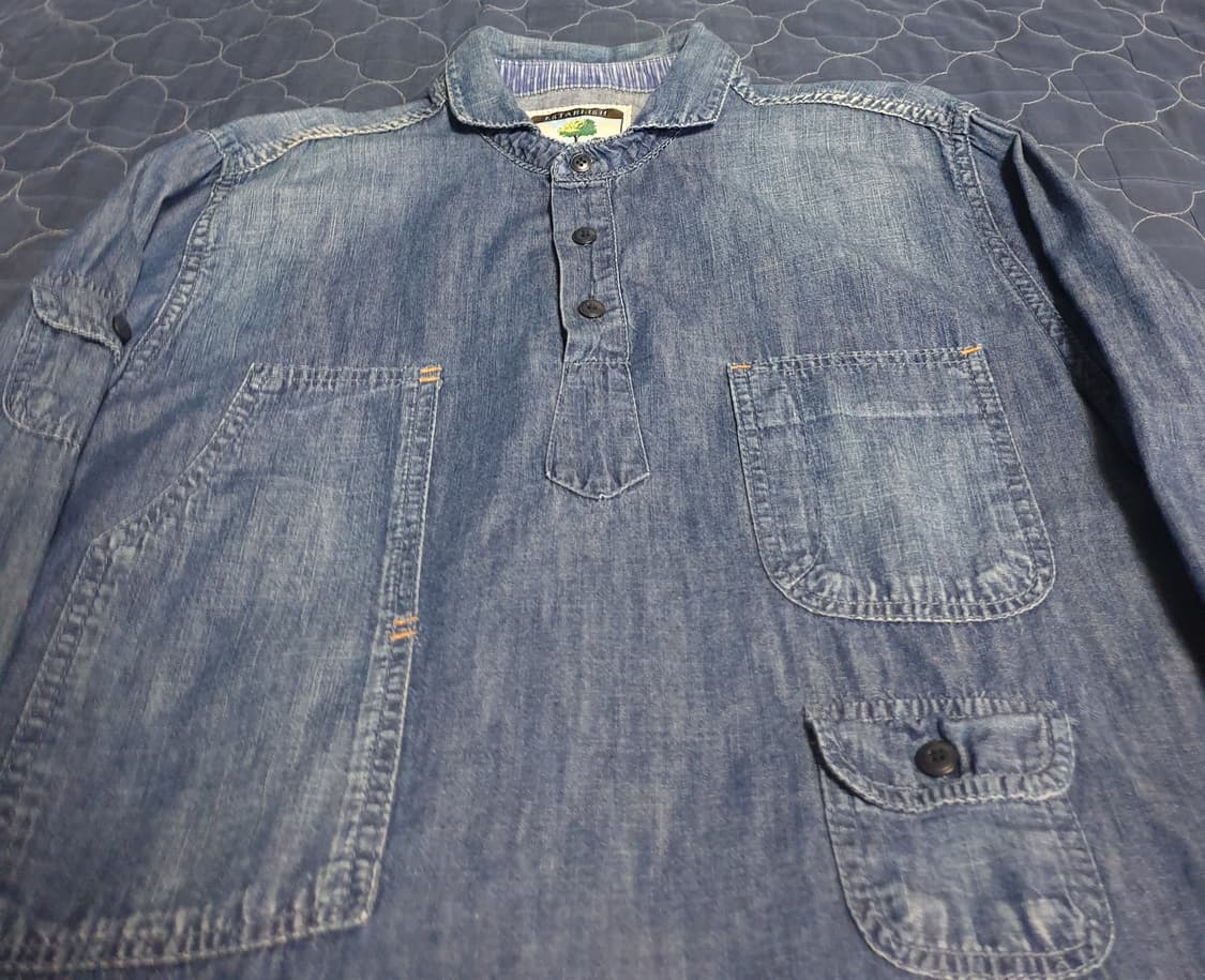 ESTABLISH 블랙라벨 헨리넥 숏카라 빈티지 생지 데님 긴팔셔츠(L) 상품이미지2