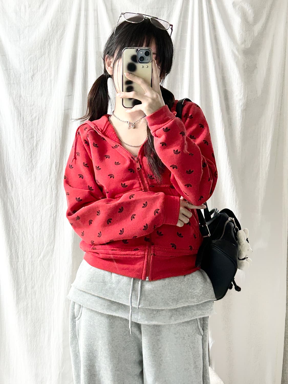 아디다스 패턴로고 레드 후드집업 상품이미지3