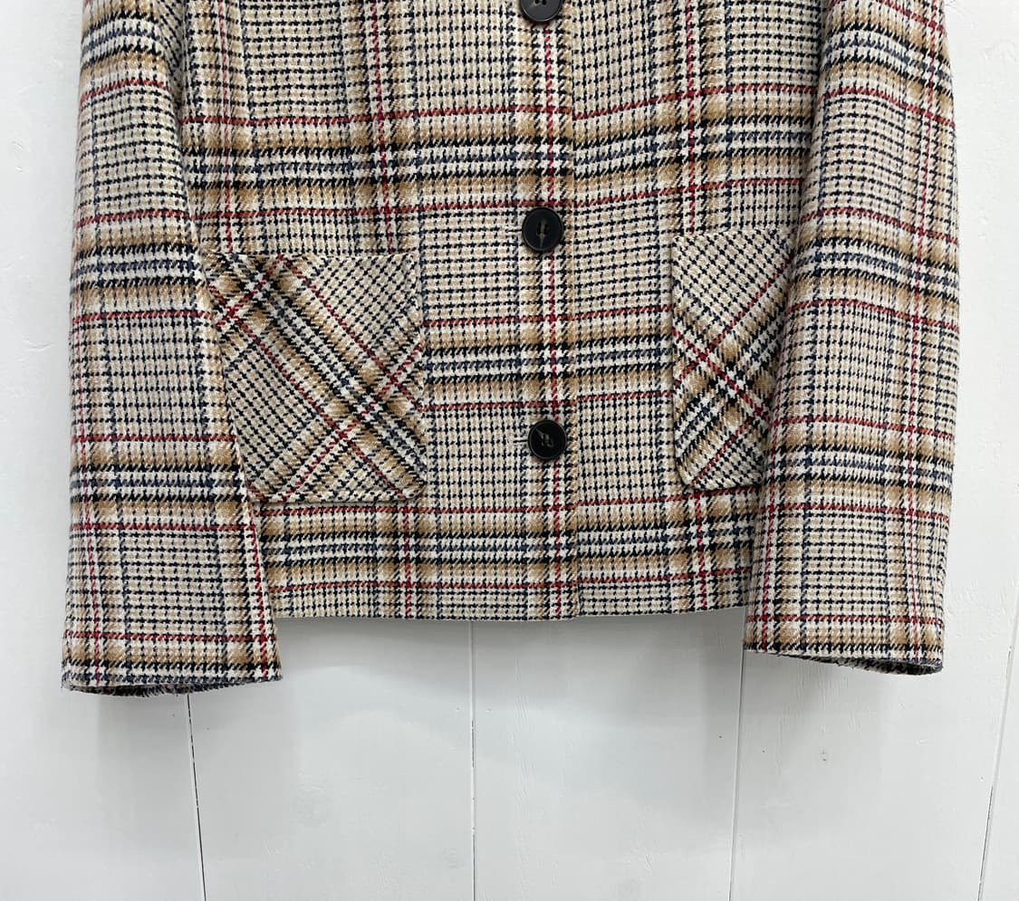 미쏘(MIXXO) 노칼라 라운드 체크 트위드 자켓 상품이미지5