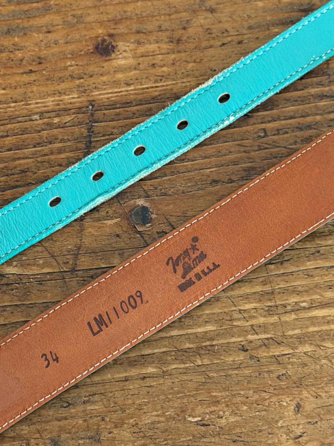 [30-33 로얄] 미국 현지구매 토니라마 민트색 가죽 웨스턴 벨트 (표 상품이미지5