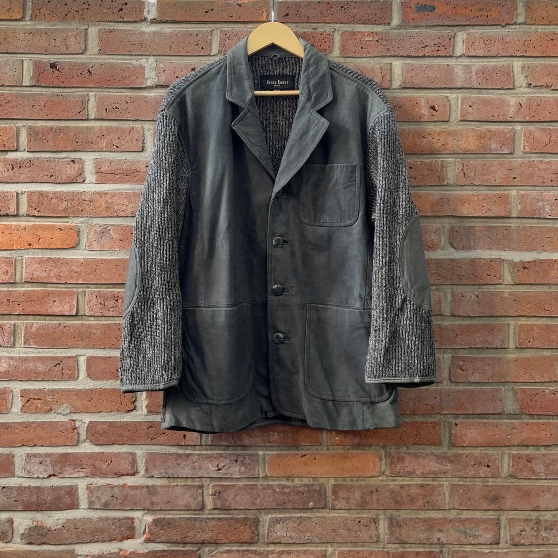 Grass Roots 레더 × 니트 하이브리드 자켓 상품이미지1