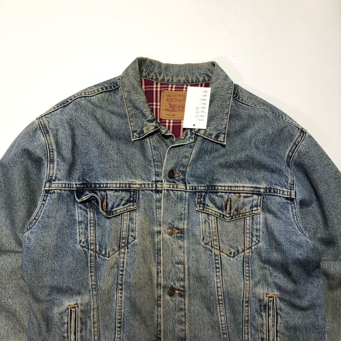 90s 리바이스 더티워싱 체크라이닝 데님 트러커자켓  상품이미지4