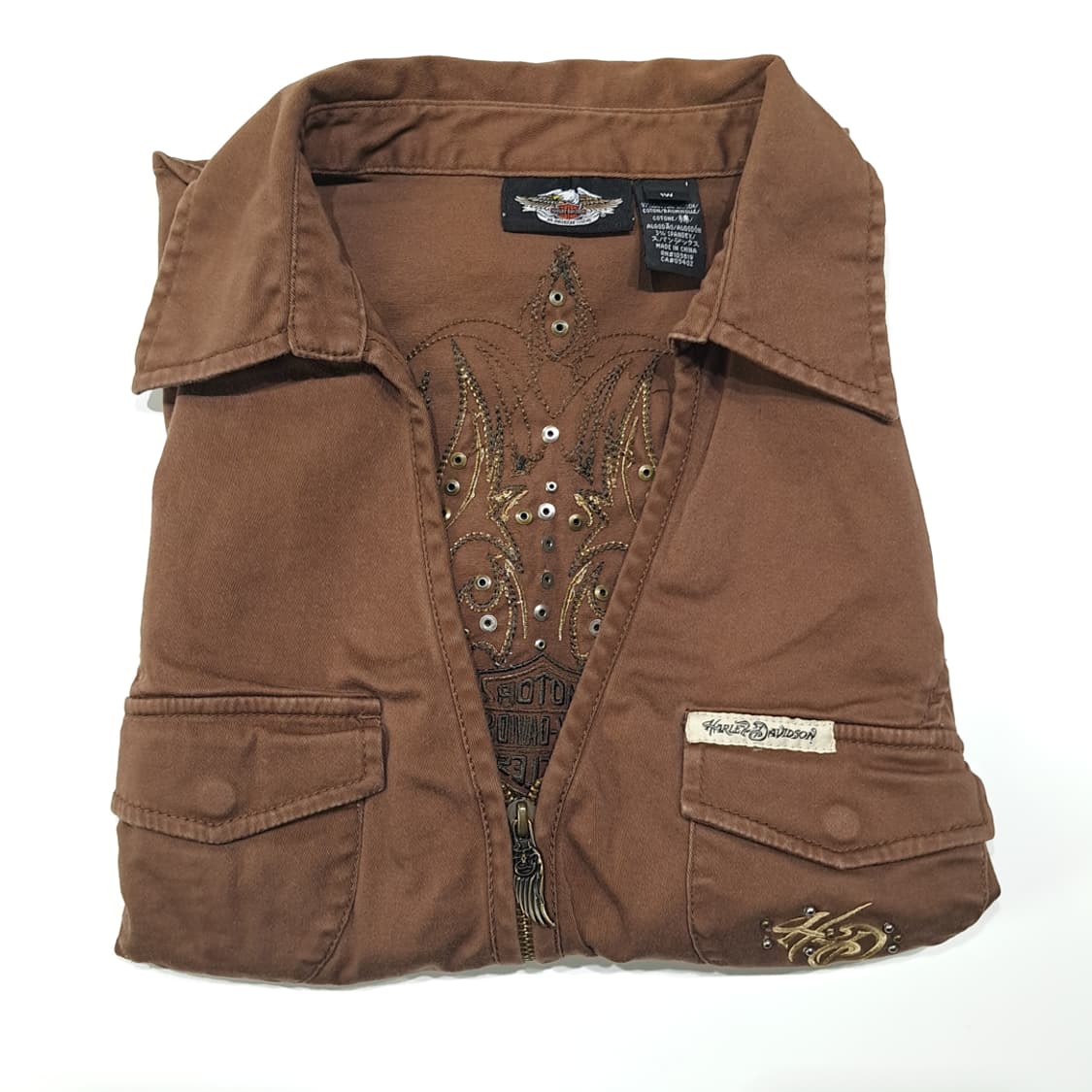 CL638 L 할리데이비슨 00s 스터드 브라운 조끼 베스트 상품이미지8