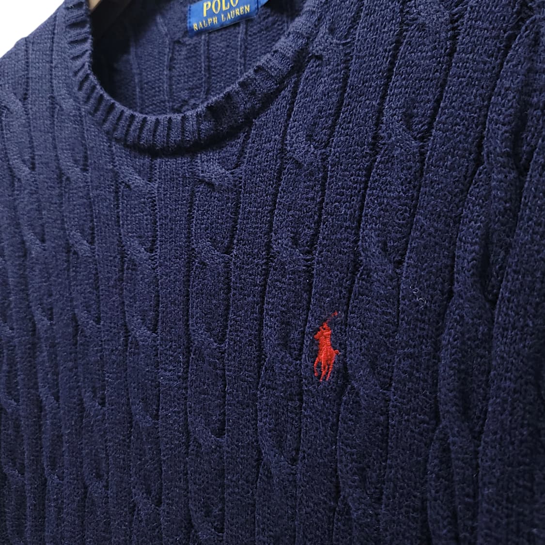 [L] 폴로 네이비 코튼 케이블 니트 상품이미지5