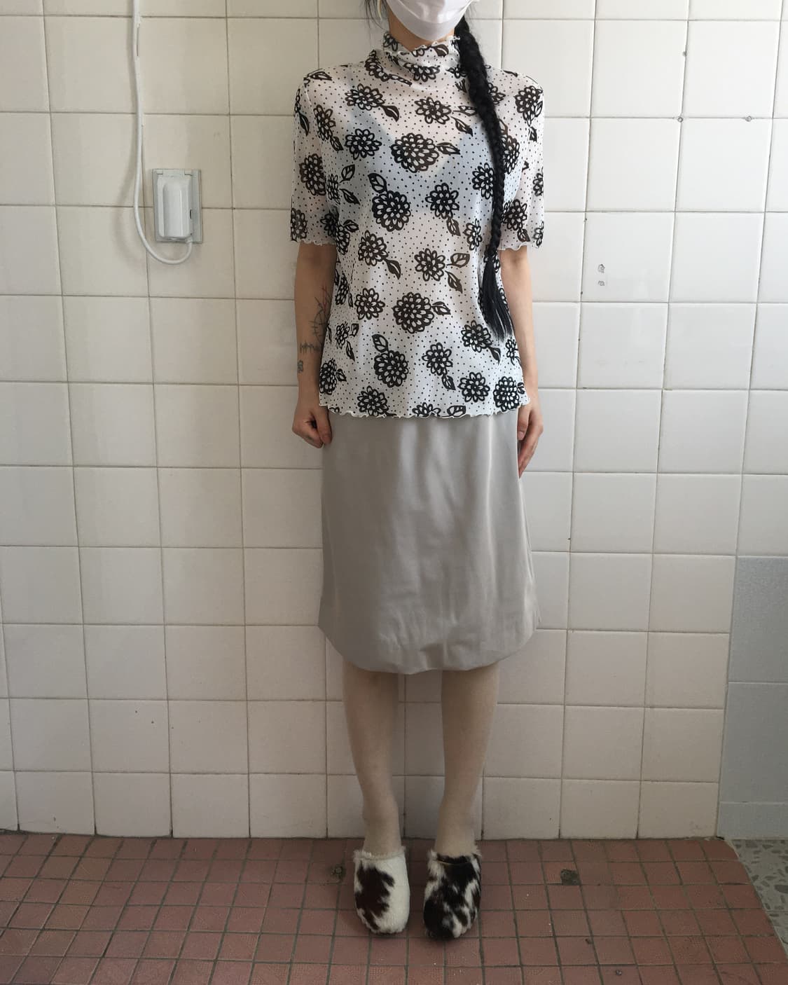 Flower pattern high neck top 상품이미지1