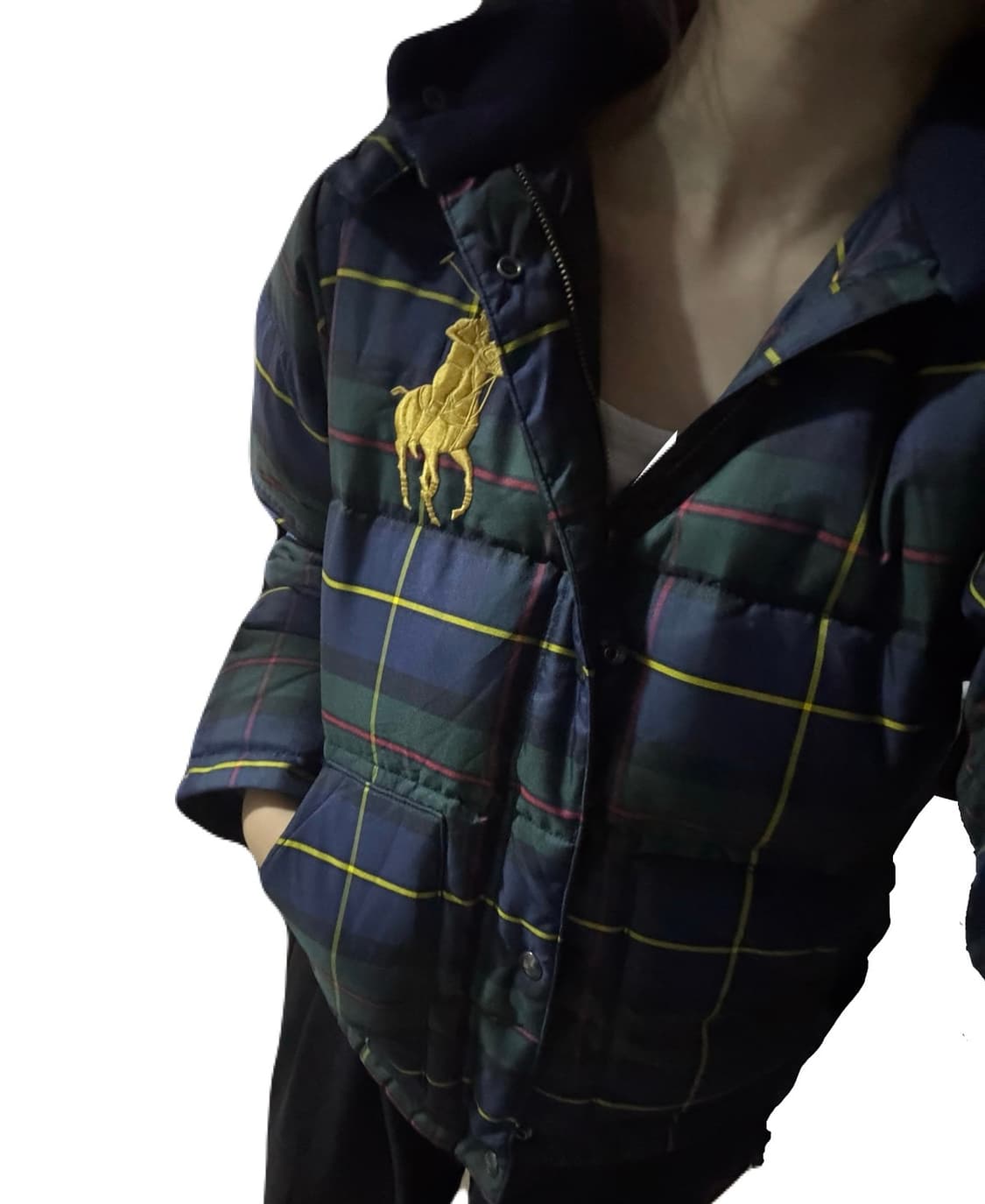 폴로 랄프로렌 빅포니 타탄체크 블랙와치 패딩-착샷잇어요 상품이미지2
