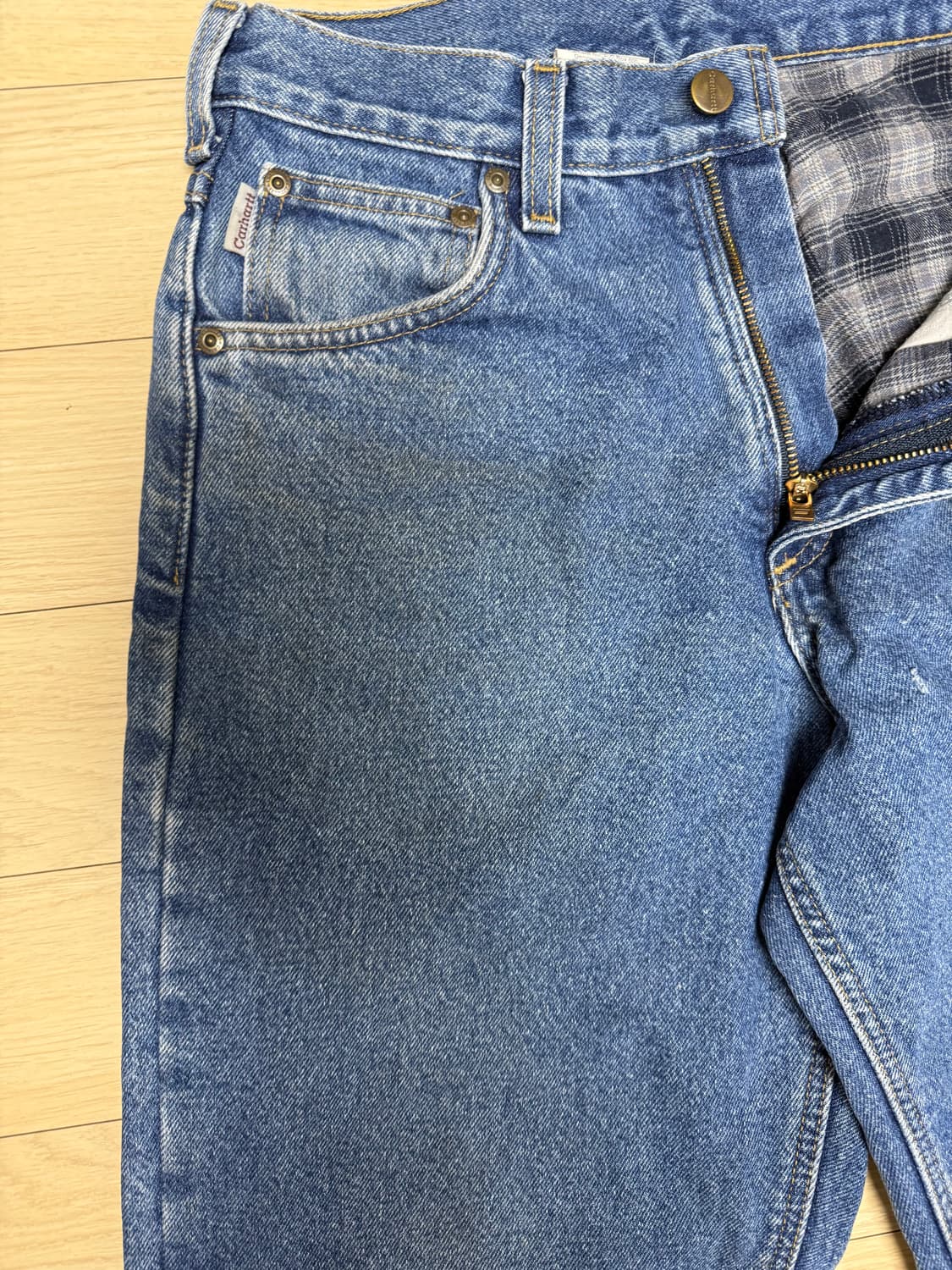 칼하트 USA 체크 라이닝 워크 데님 팬츠 상품이미지4