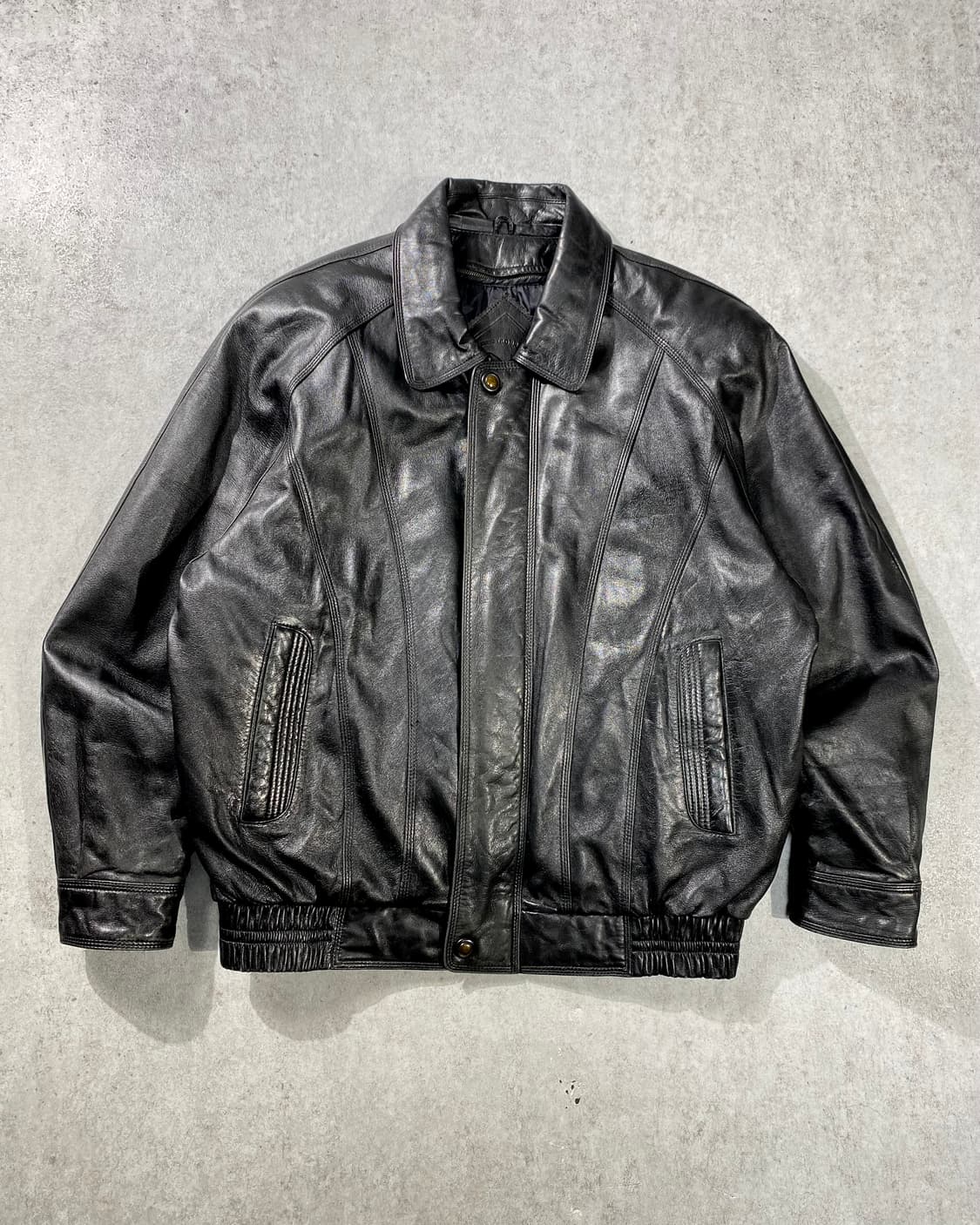 [105]90s Indian 블랙 덕다운 라이닝 양가죽 봄버자켓 상품이미지1