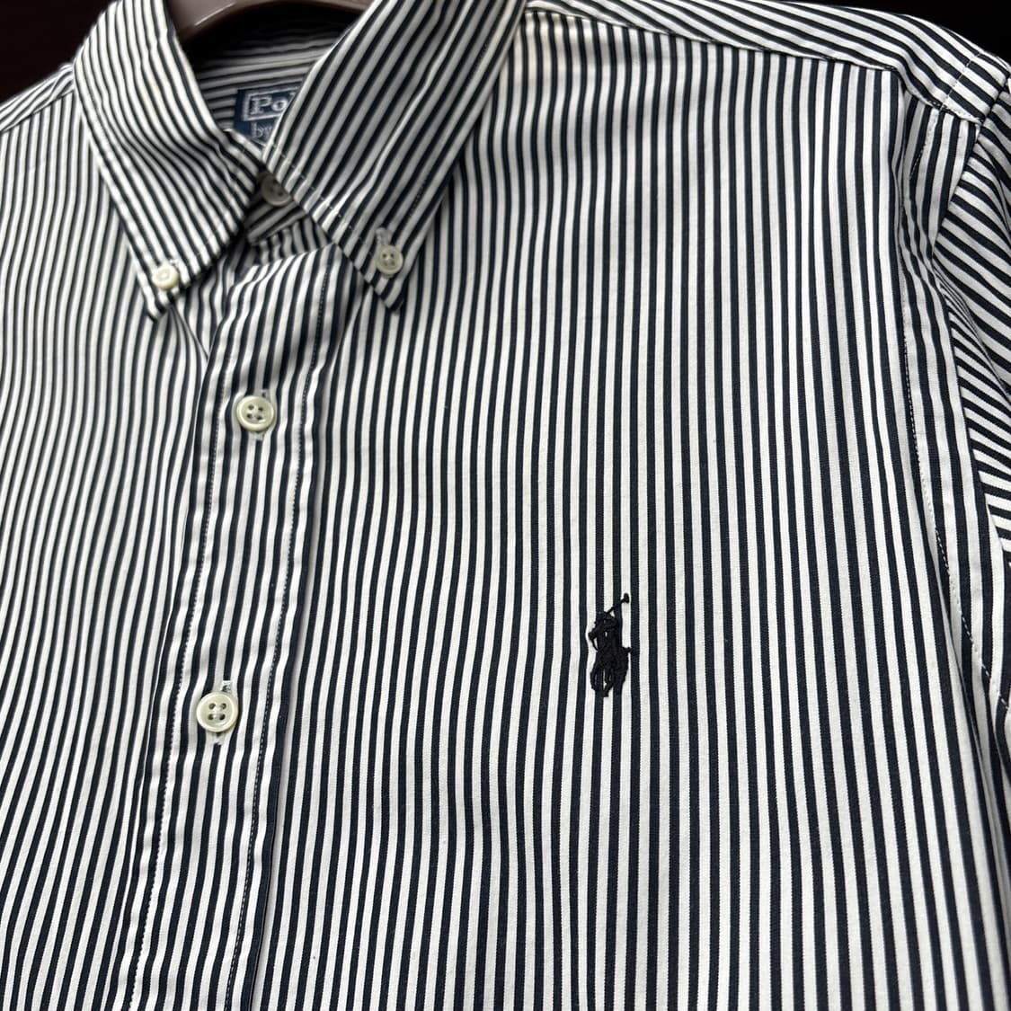 90s 폴로 랄프로렌 클래식 슬림 스트라이프 버튼다운셔츠 블랙 N1165 상품이미지6