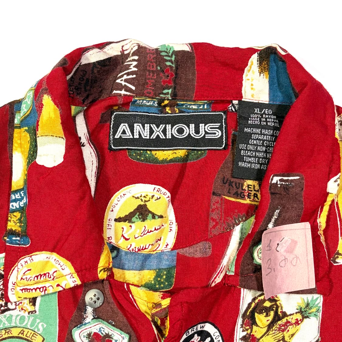 Anxious 레드 바틀 패턴 하와이안 셔츠 XL 상품이미지5