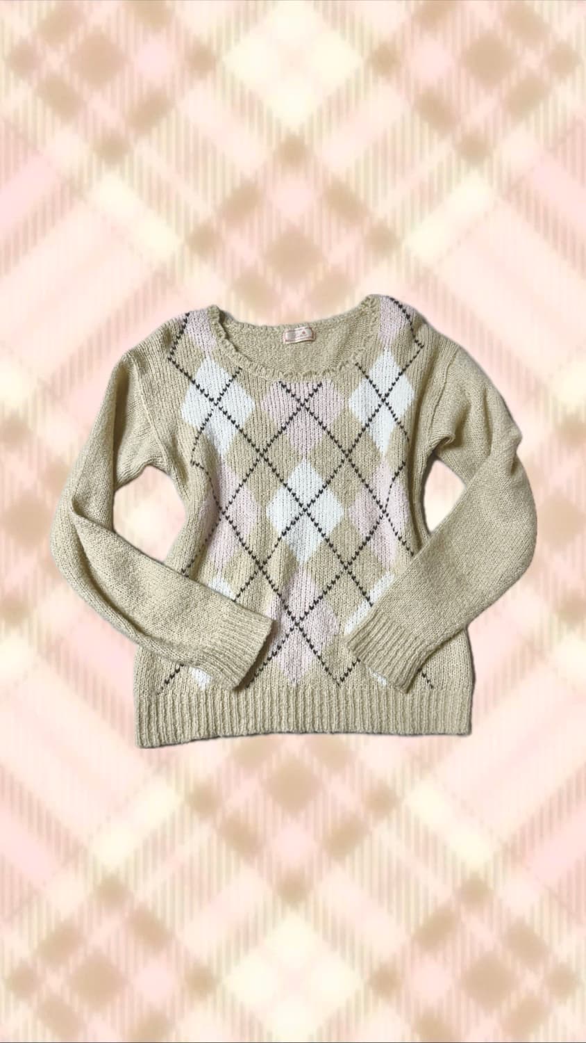 라떼 아가일 니트 히메 갸루 러블리 로걀 빈티지 리즈리사 상품이미지1