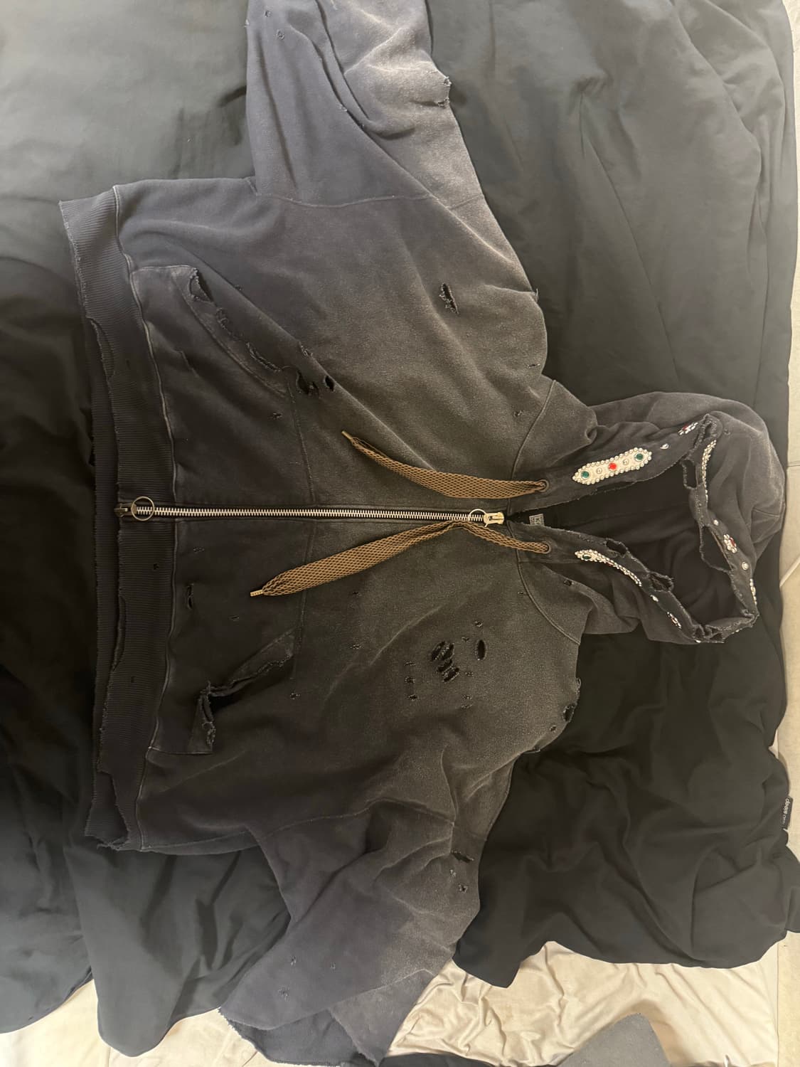 캐피탈 스릴러 데미지드 데빌 후드 블루종 스터드 리메이크 블랙 상품이미지1