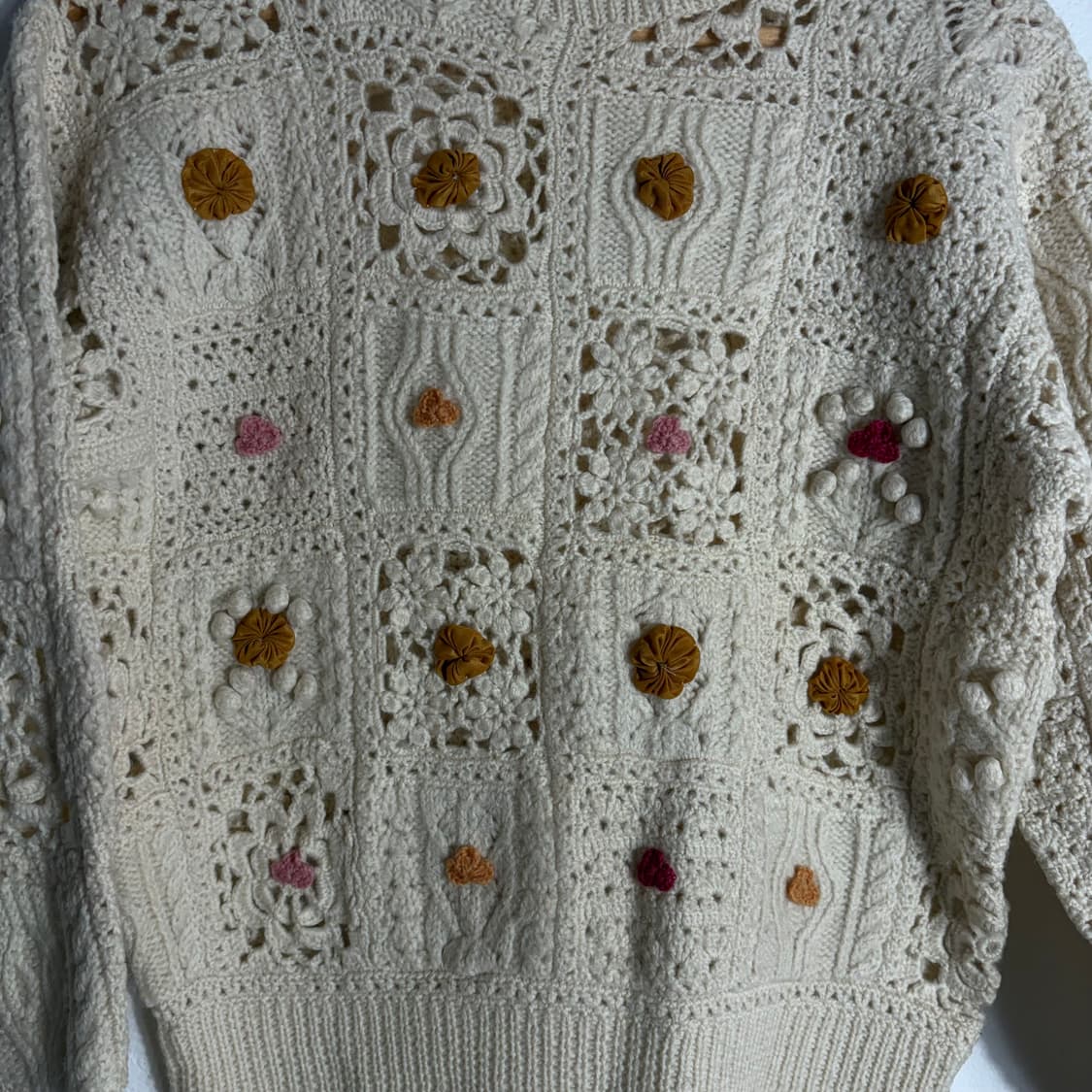 아이보리색 크로셰 뜨개질 스웨터(Free) 상품이미지3